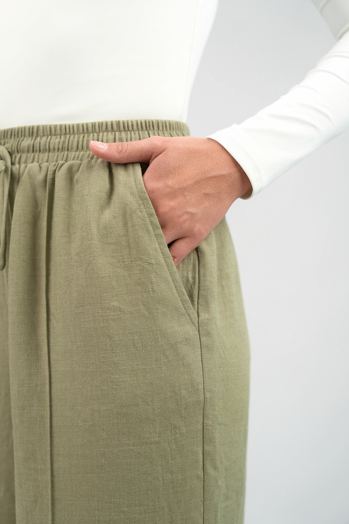 Pressed Crease Wide Leg Pants - Olive Branch