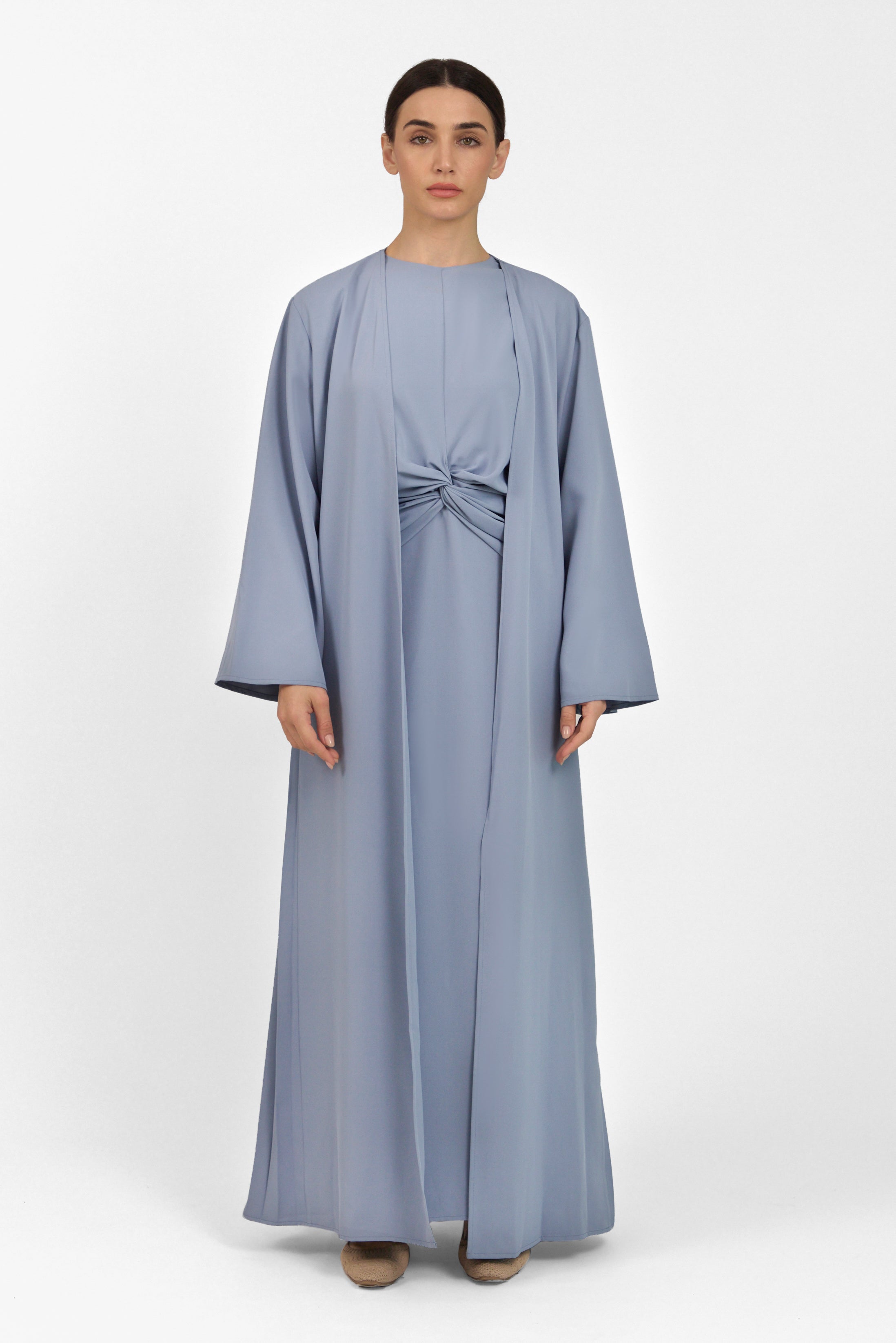 Pleated Detail Abaya - Denim