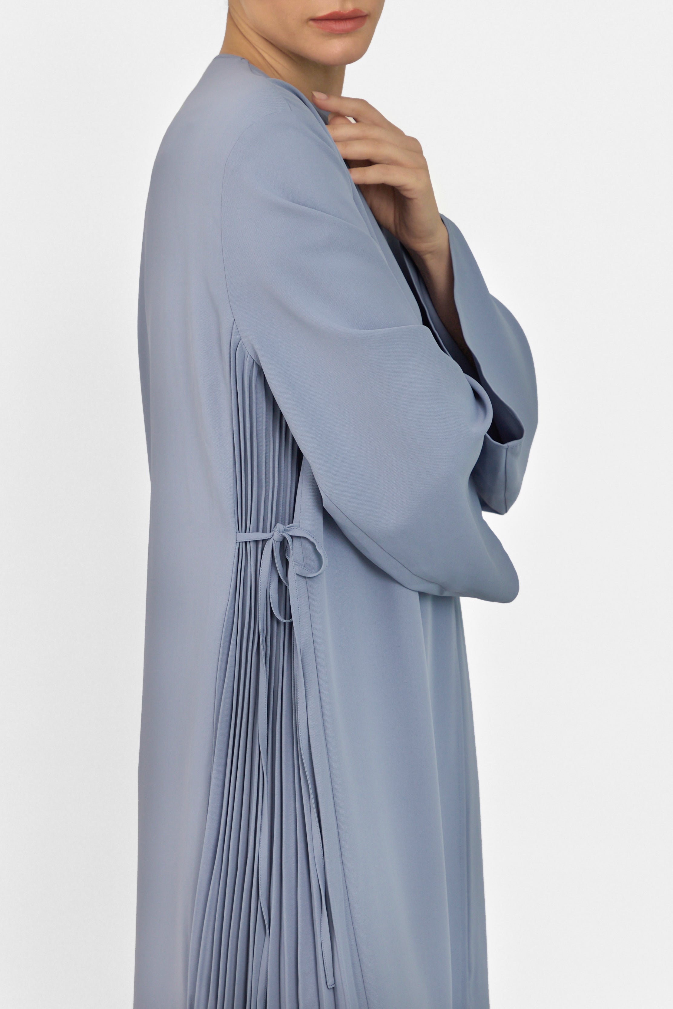 Pleated Detail Abaya - Denim