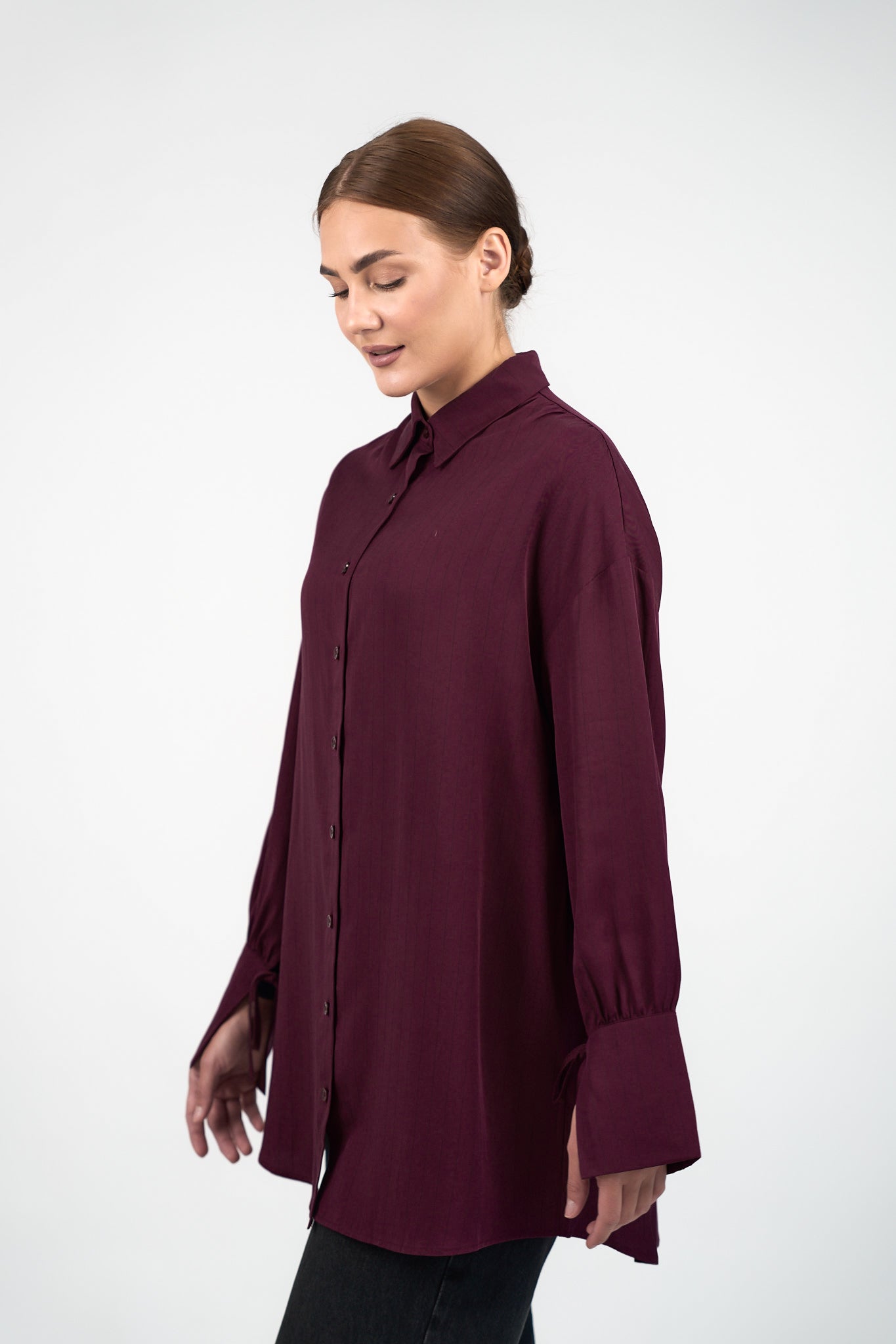 Pinstripe Button Up - Black Cherry