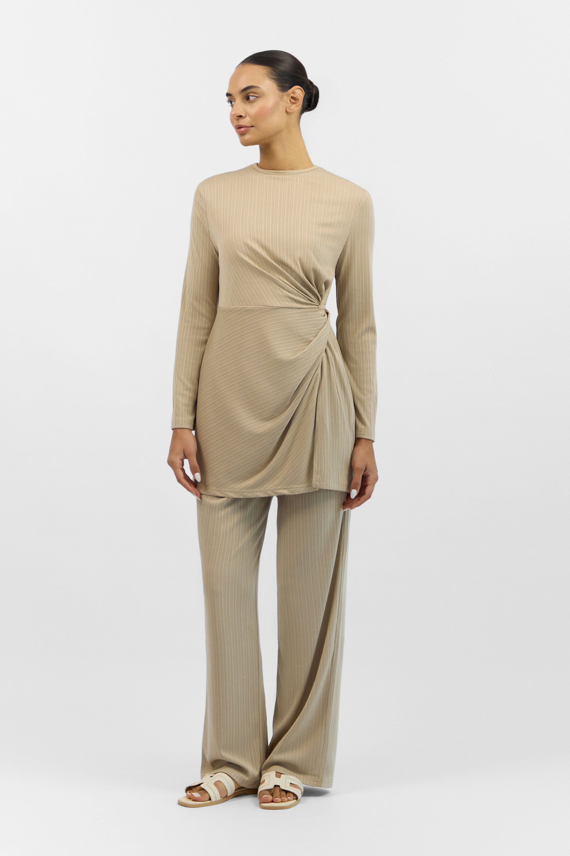 Ribbed Side Twist Top - Latte