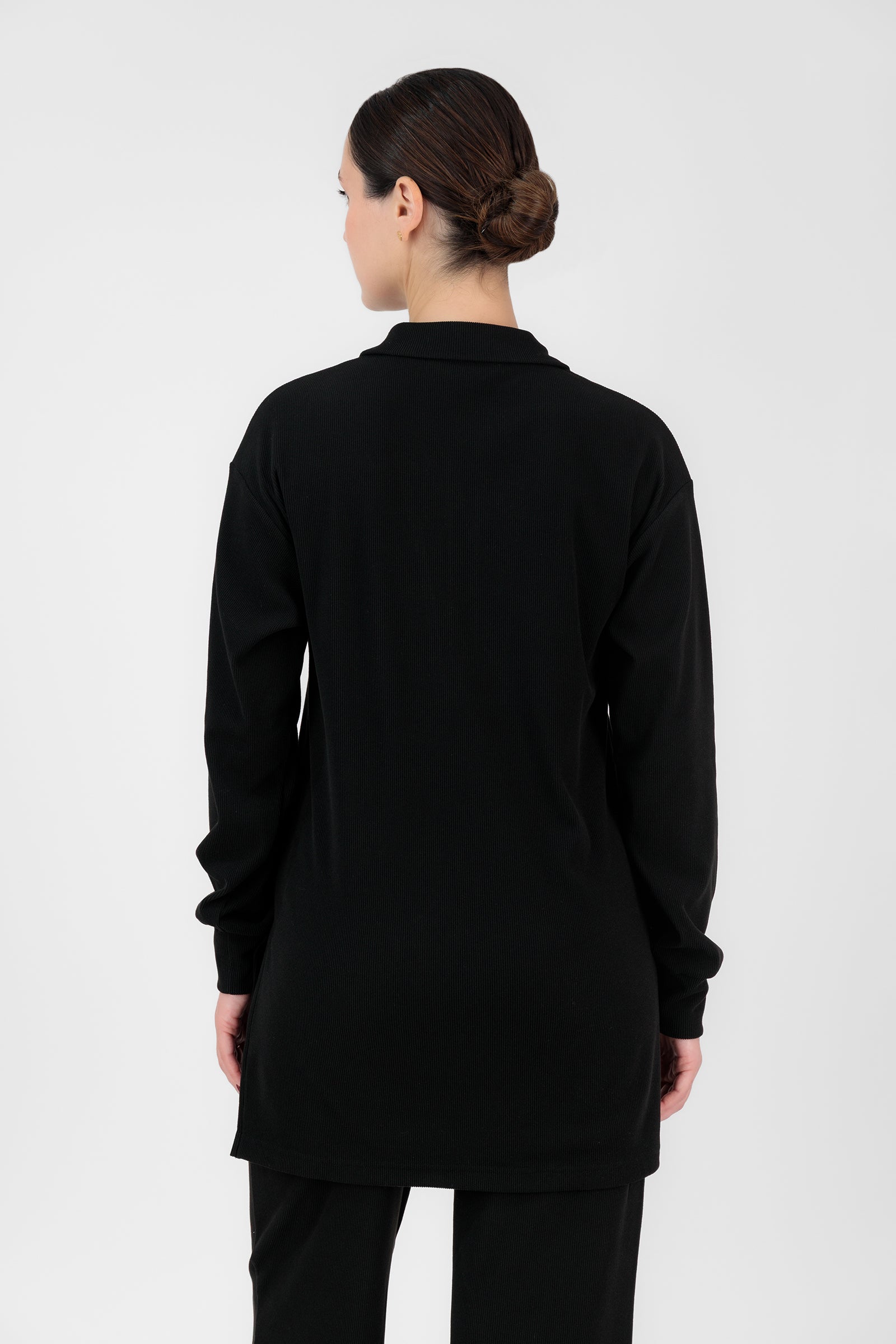 FARES Velour Knit Half Zip Modest Top – Black | Cozy Half Zip Sweater