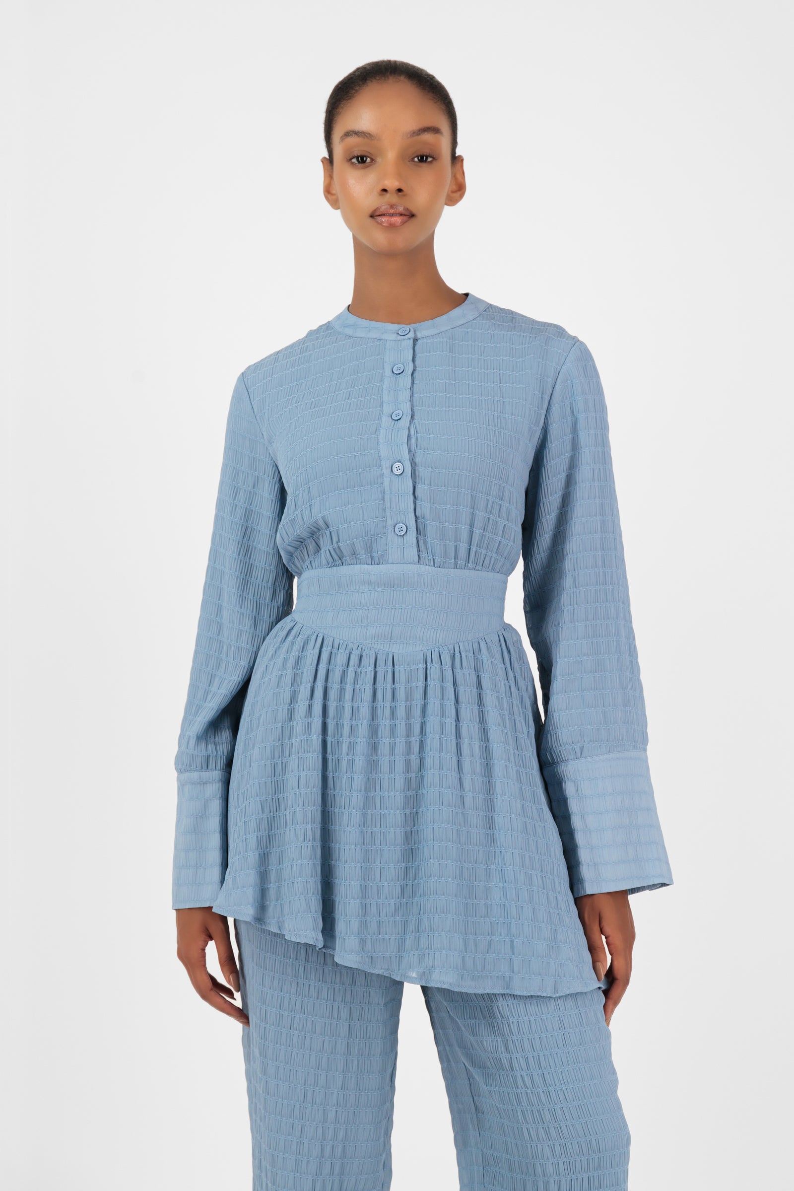 Shirred Asymmetrical Blouse - Berry