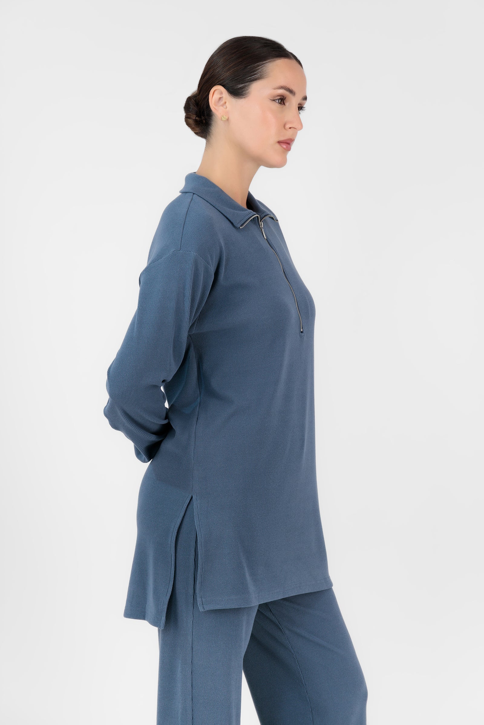 FARES Velour Knit Half Zip Modest Top – Royal Blue | Cozy Half Zip FARES Velour Knit Half Zip Modest Top – Royal Blue | Cozy Half Zip