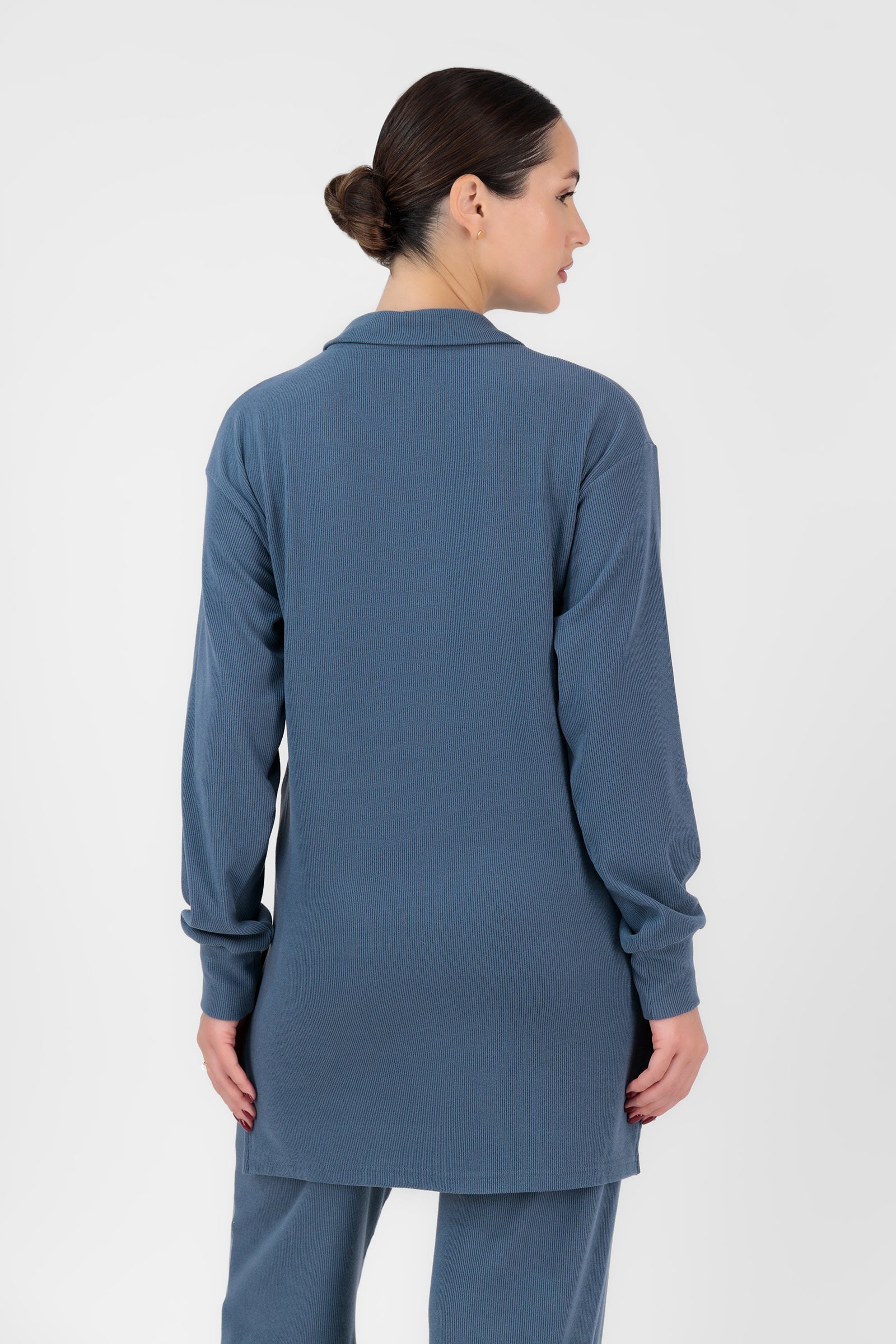 FARES Velour Knit Half Zip Modest Top – Royal Blue | Cozy Half Zip