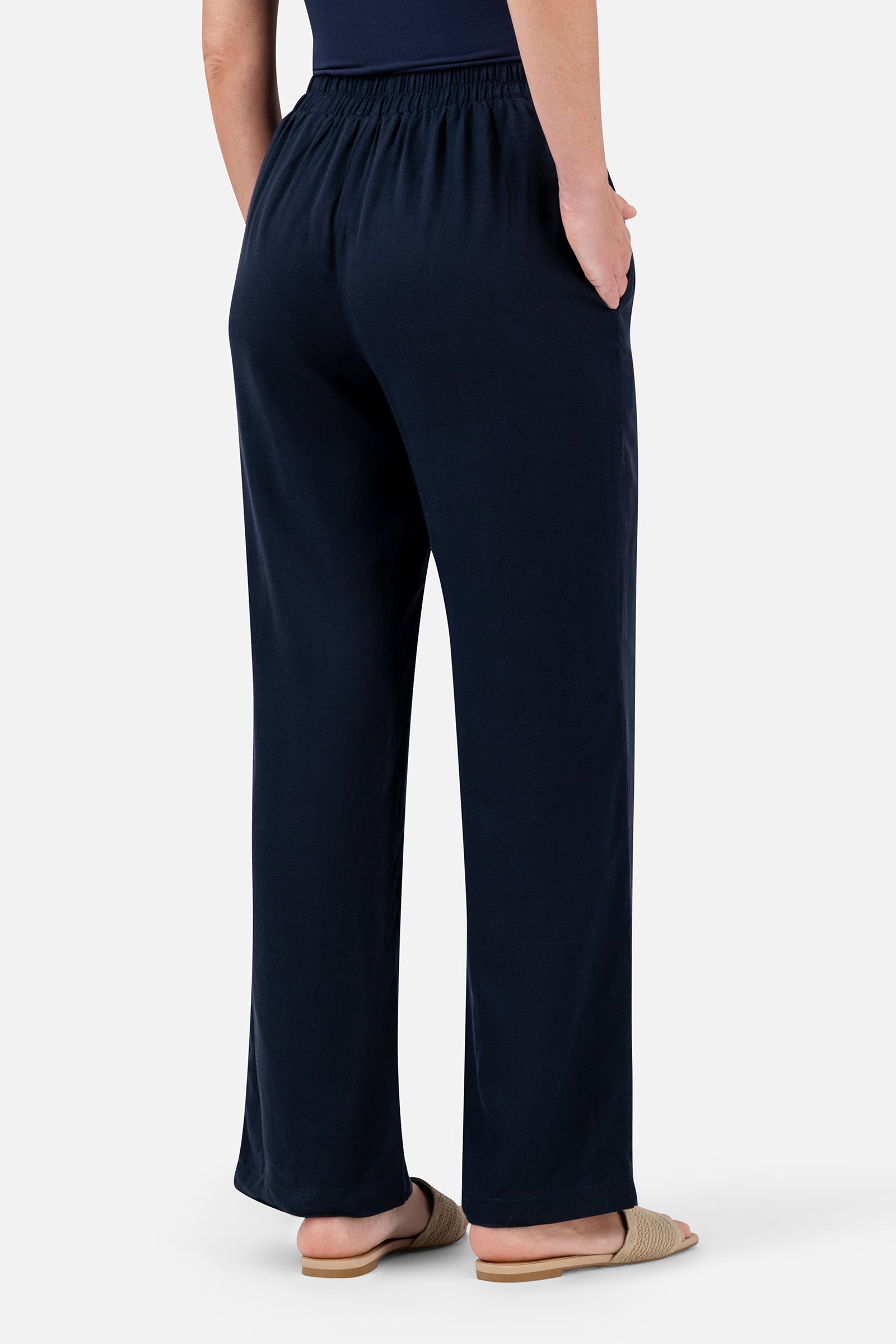 FARES Relaxed Fit Pants in Navy, comfortable pants for women with a loose silhouette, elasticated waist and practical side pockets.
