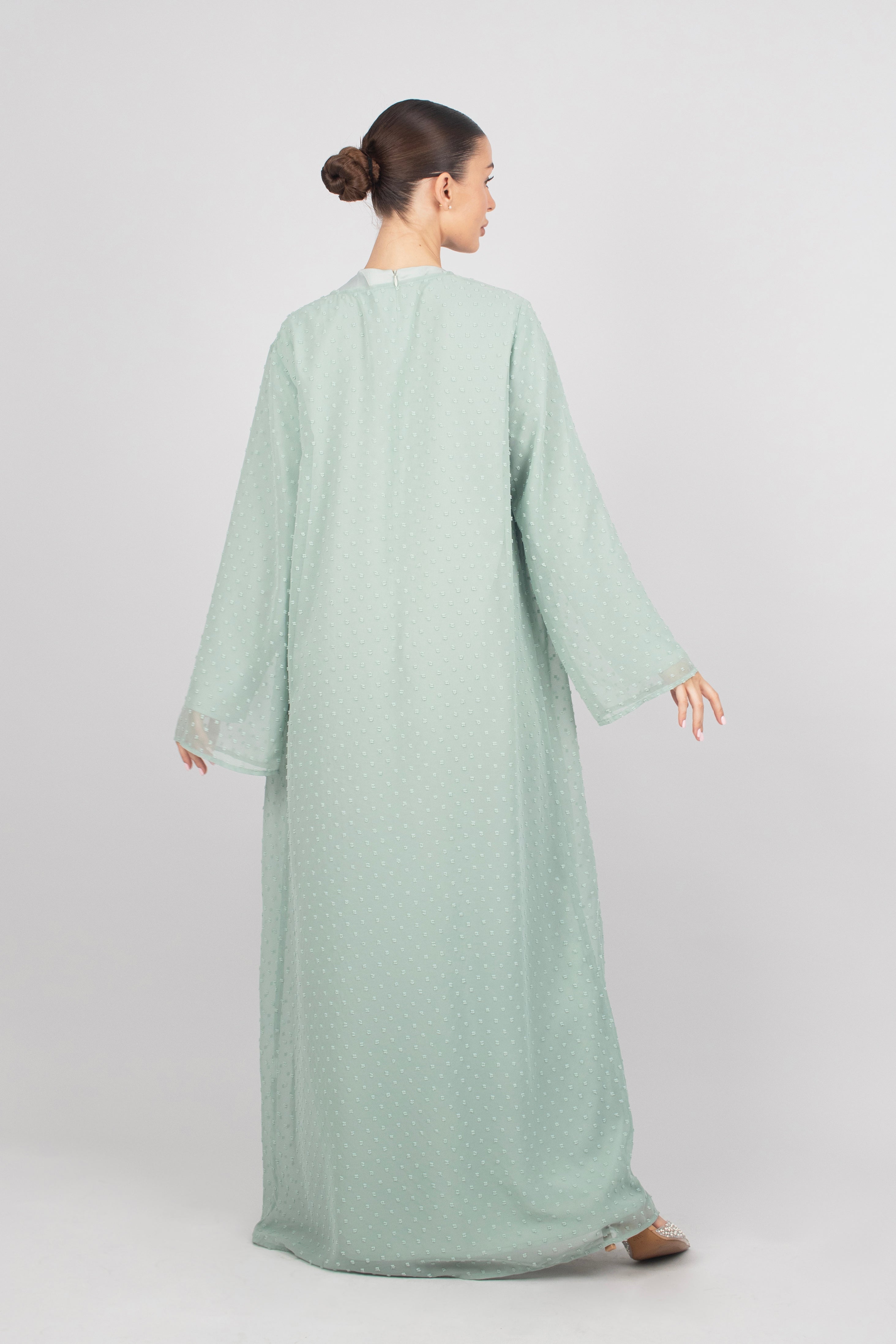 US - Sheer Abaya and Dress Set - Sea Mist