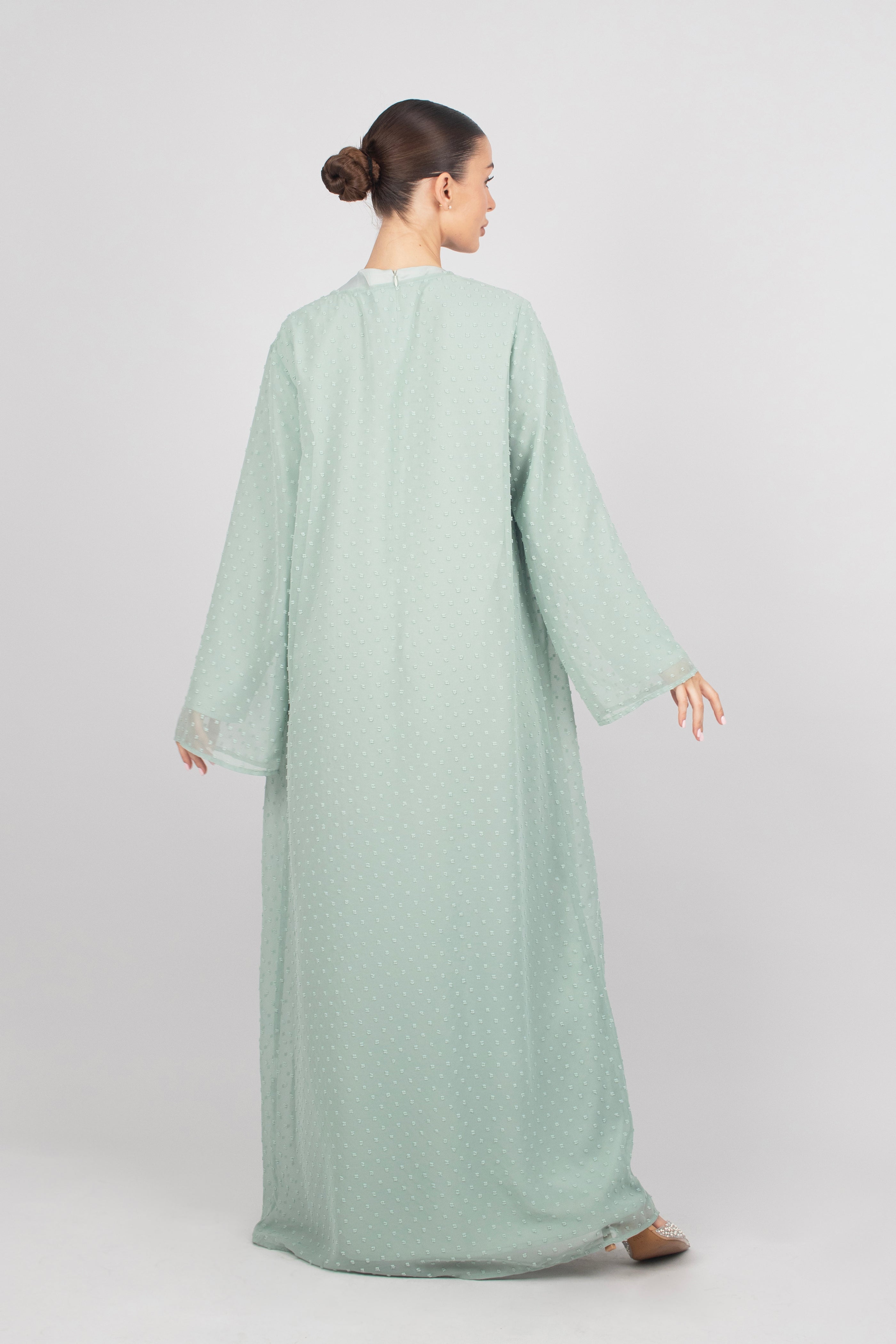 Sheer Abaya and Dress Set - Sea Mist