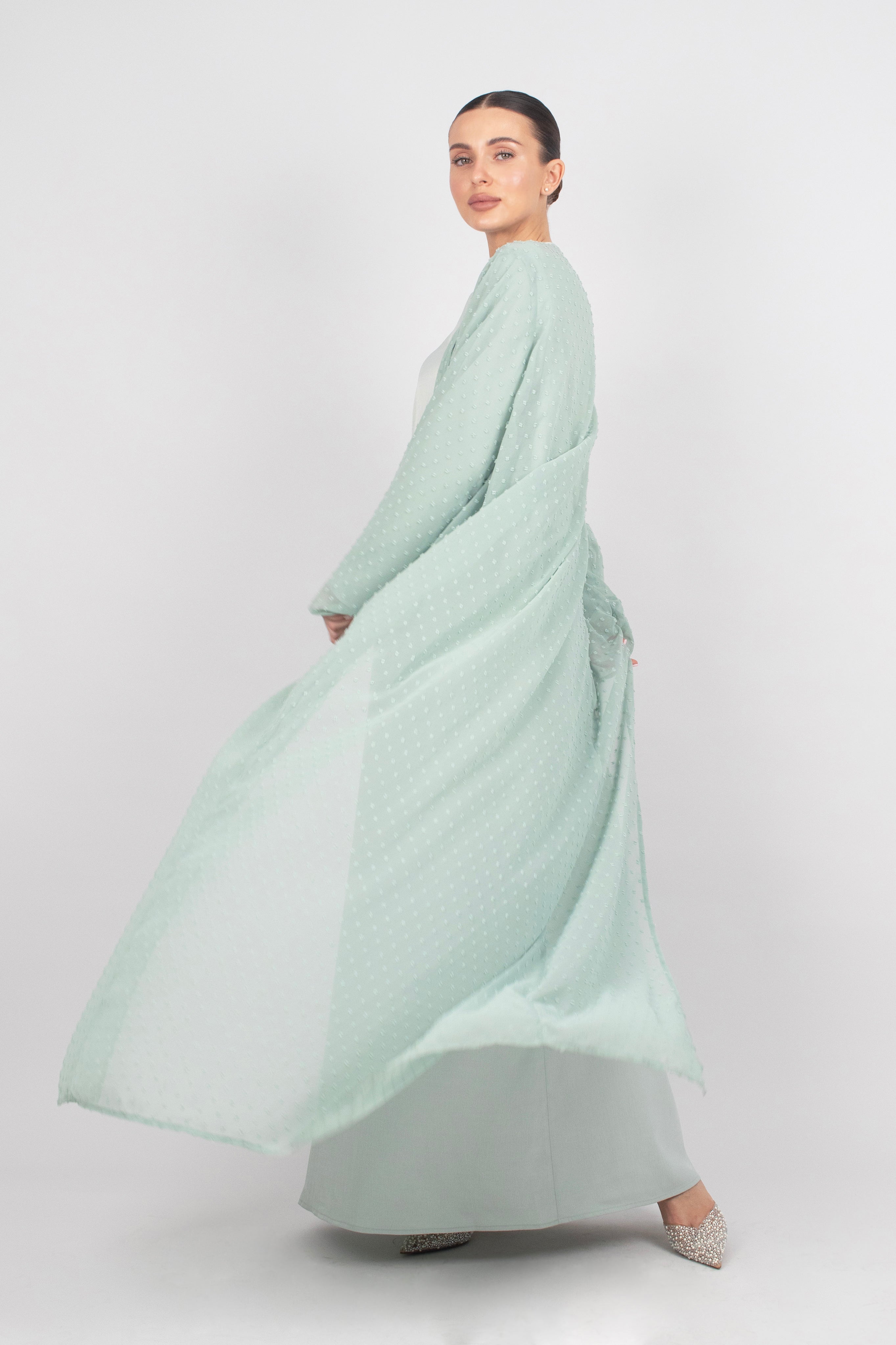 CA - Sheer Abaya and Dress Set - Sea Mist