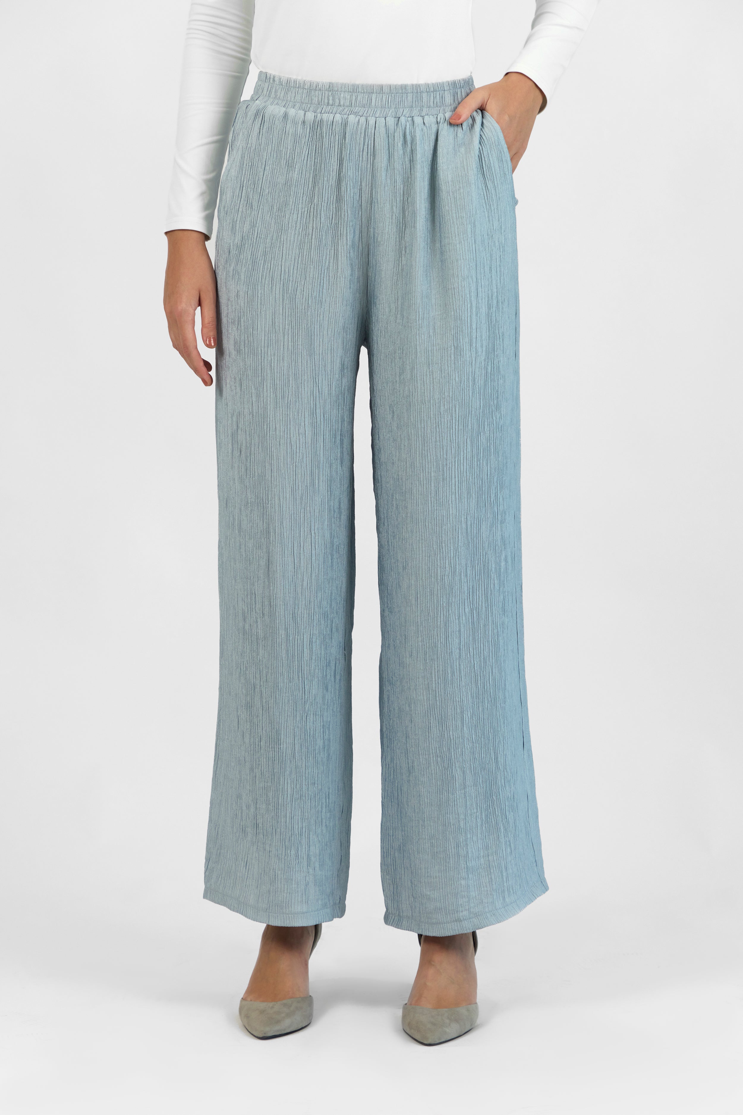 Rippled Relaxed Fit Pants - Icy Blue