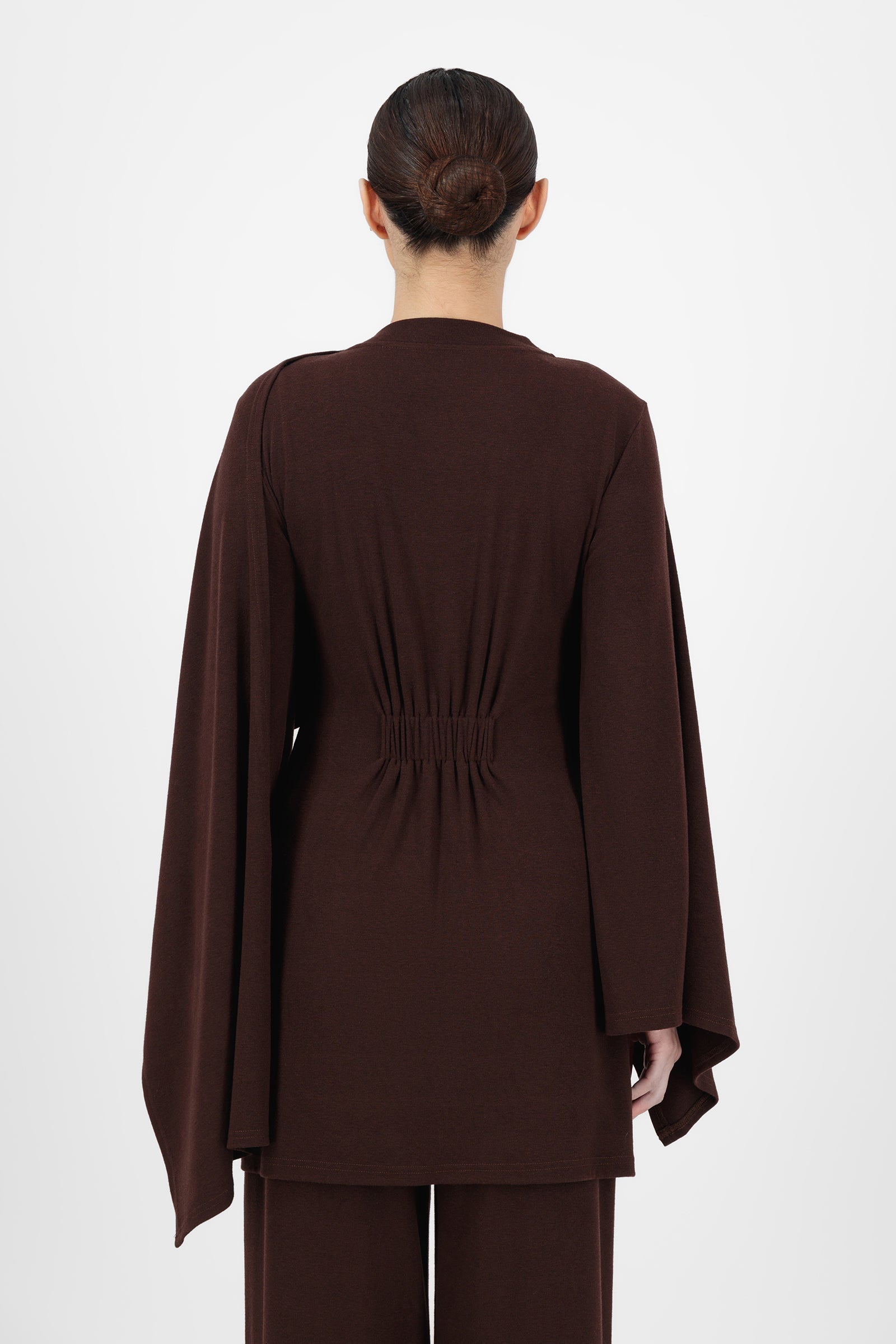 Draped Shawl Knit Top - Espresso