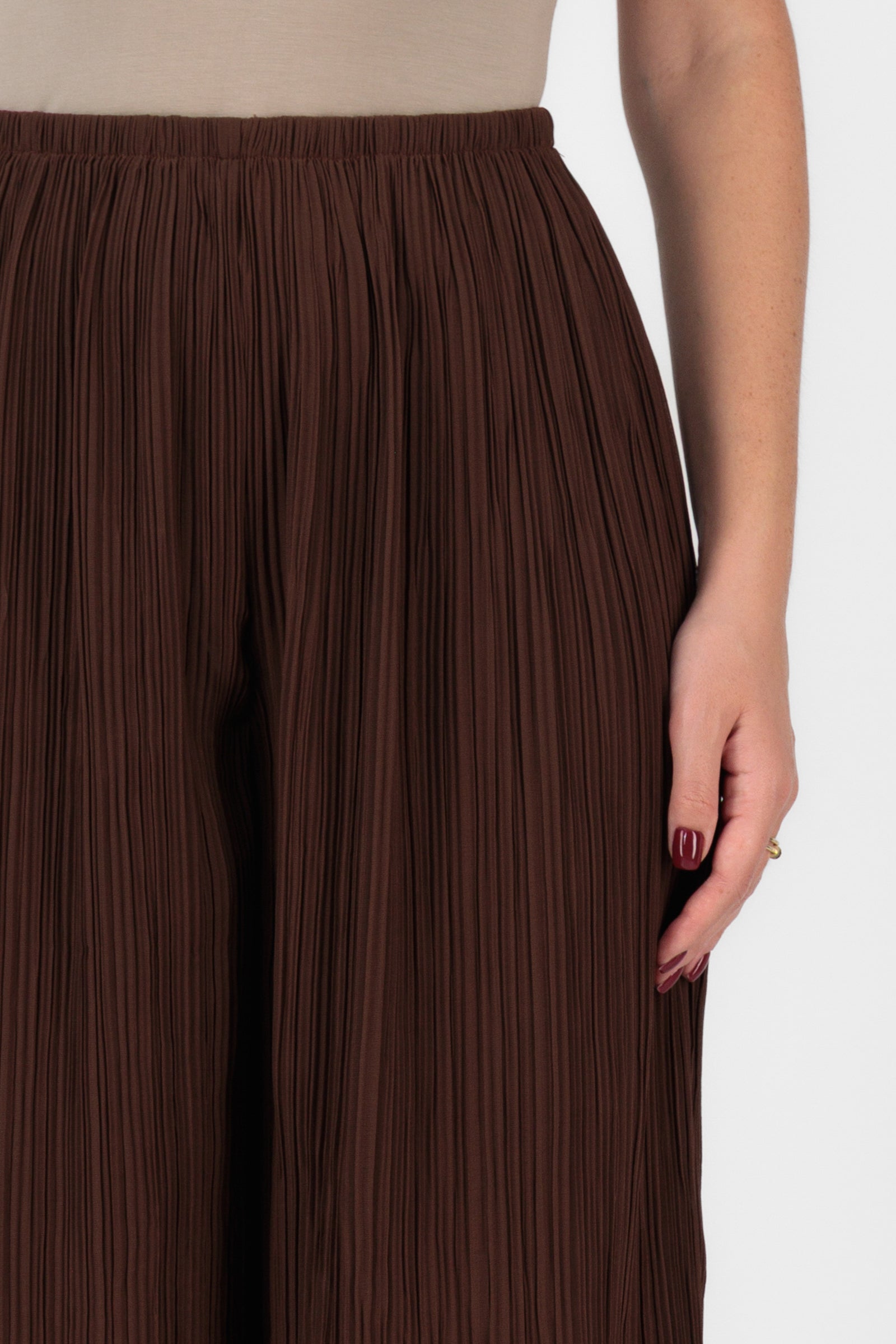 Flowy Plisse Pants - Brownie