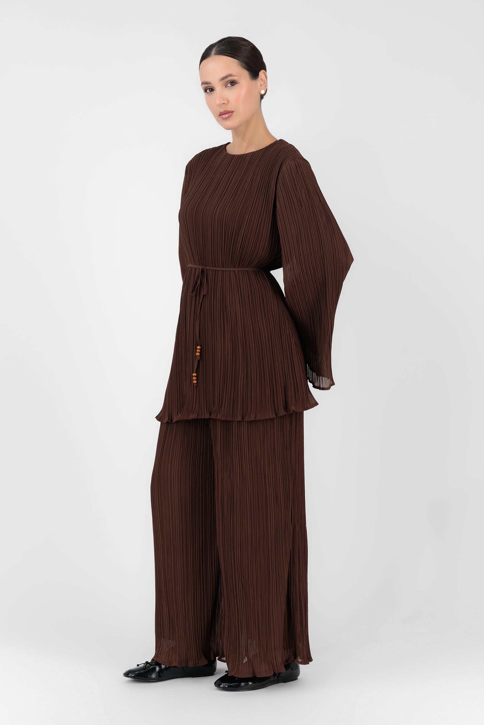 Flowy Plisse Pants - Brownie