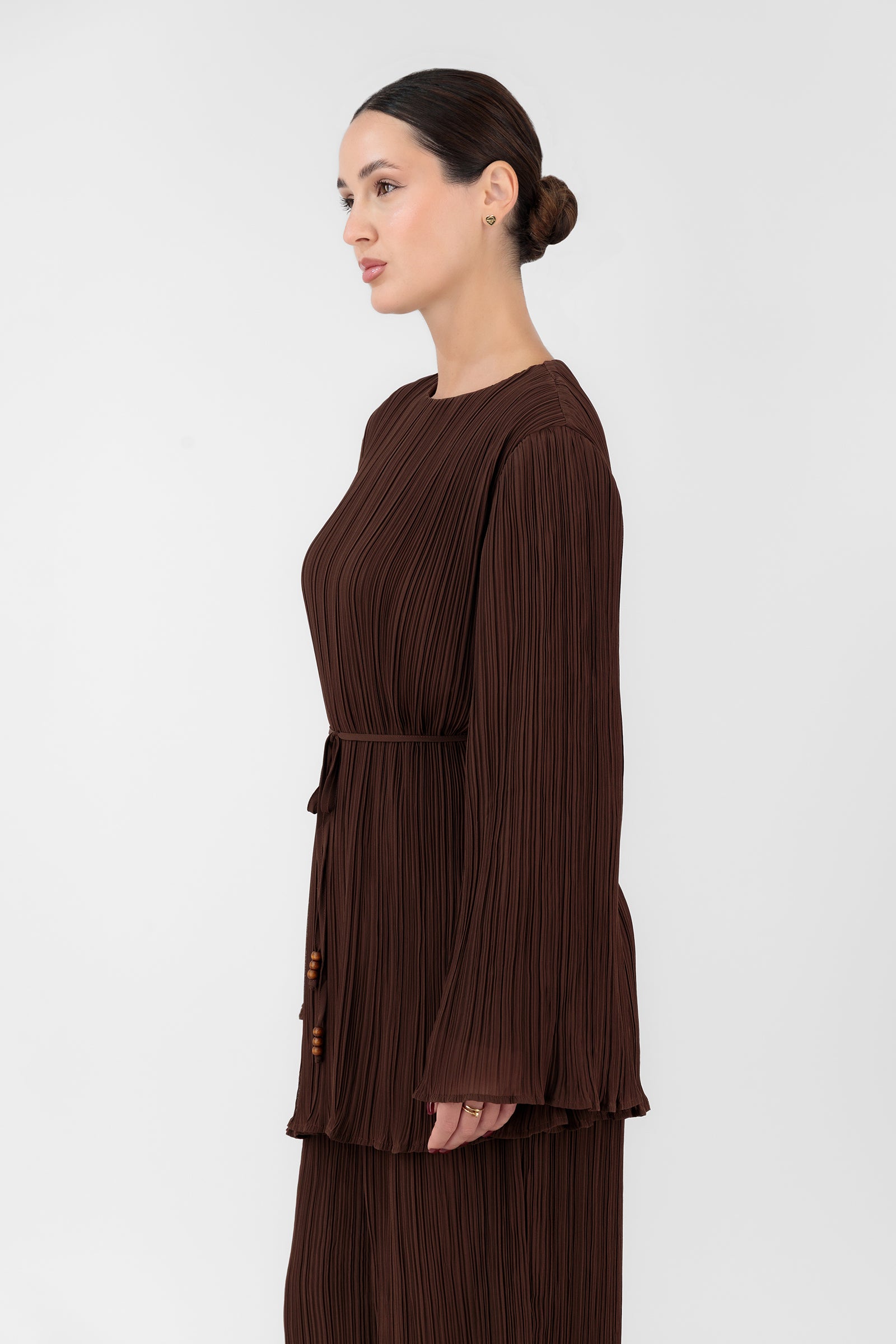 FARES Modest Long Sleeve Tunic – Chocolate Brown | Plisse Style
