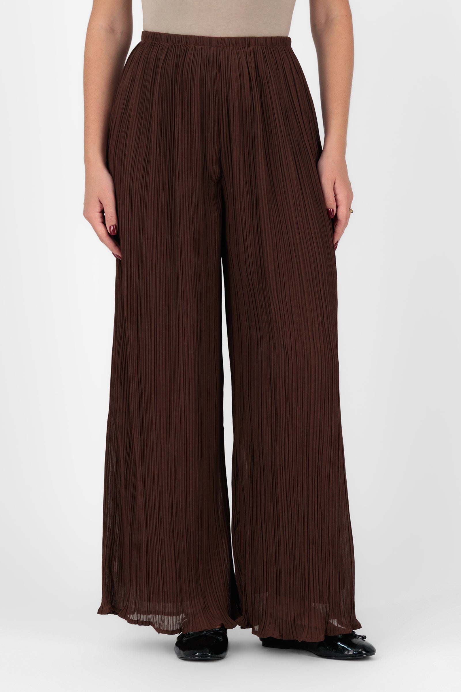 Flowy Plisse Pants - Brownie