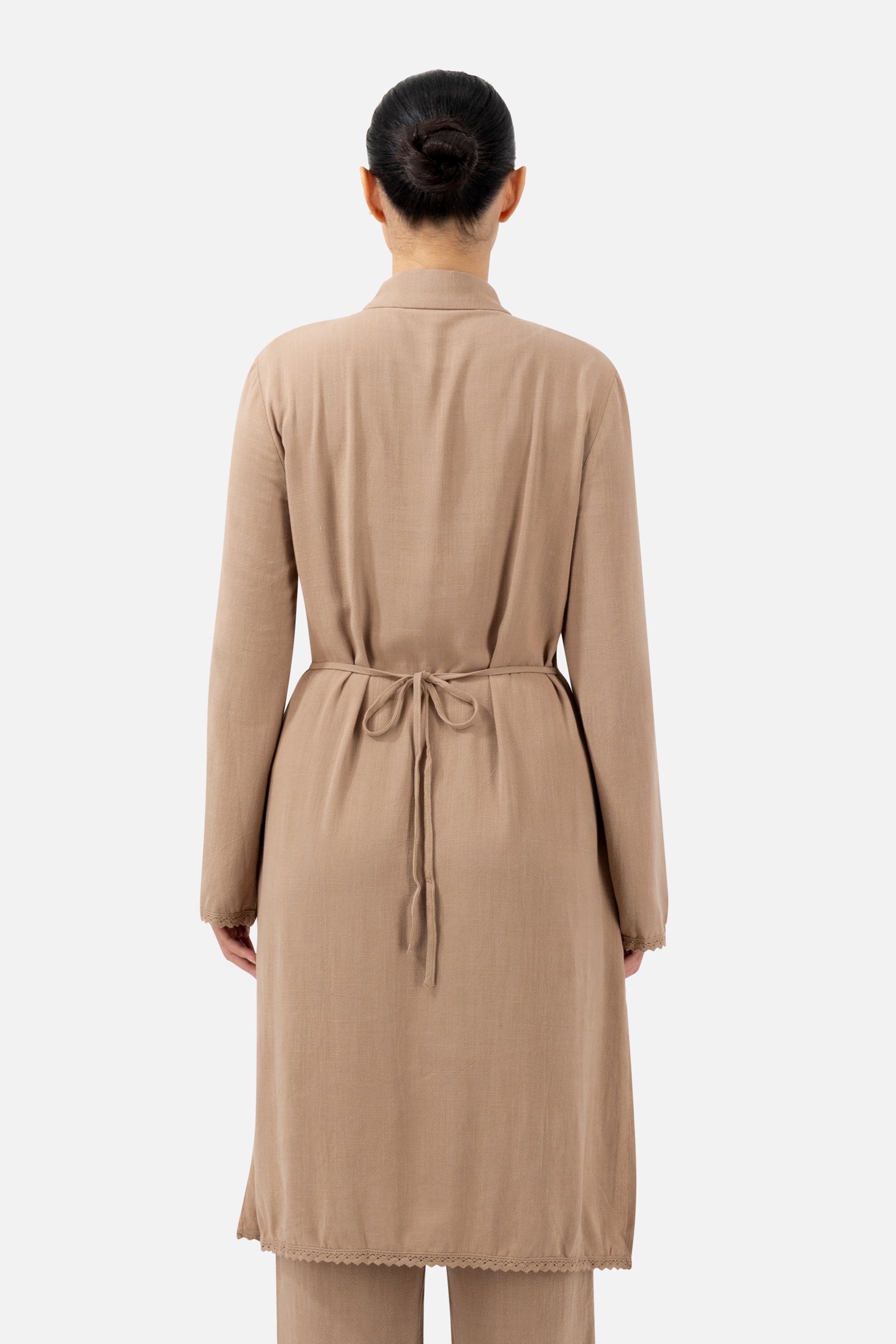 FARES Lace Trim Longline Button-Up – Brownstone | Tunic Clothing