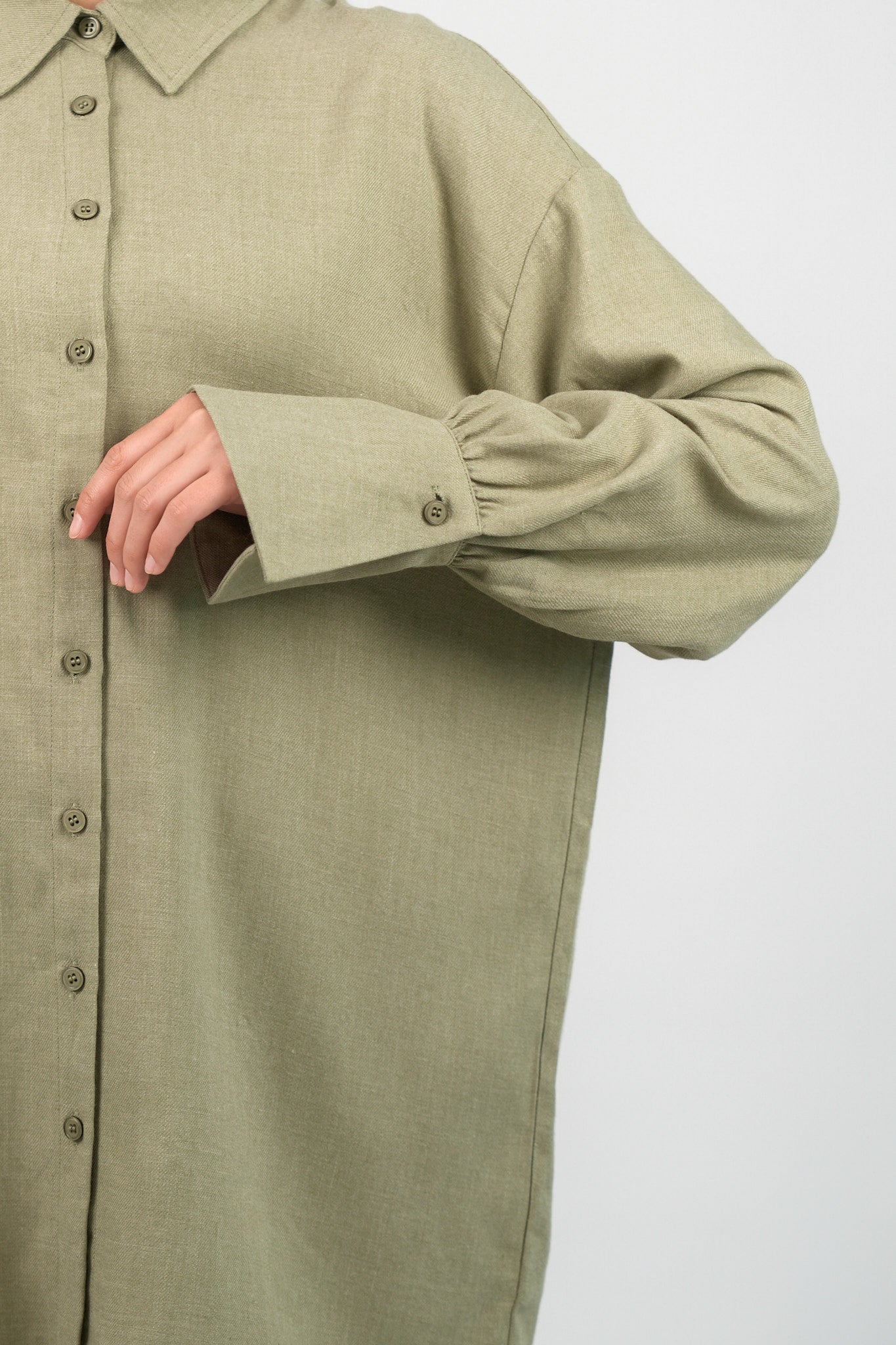 Flared Cuff Button Up - Olive Branch