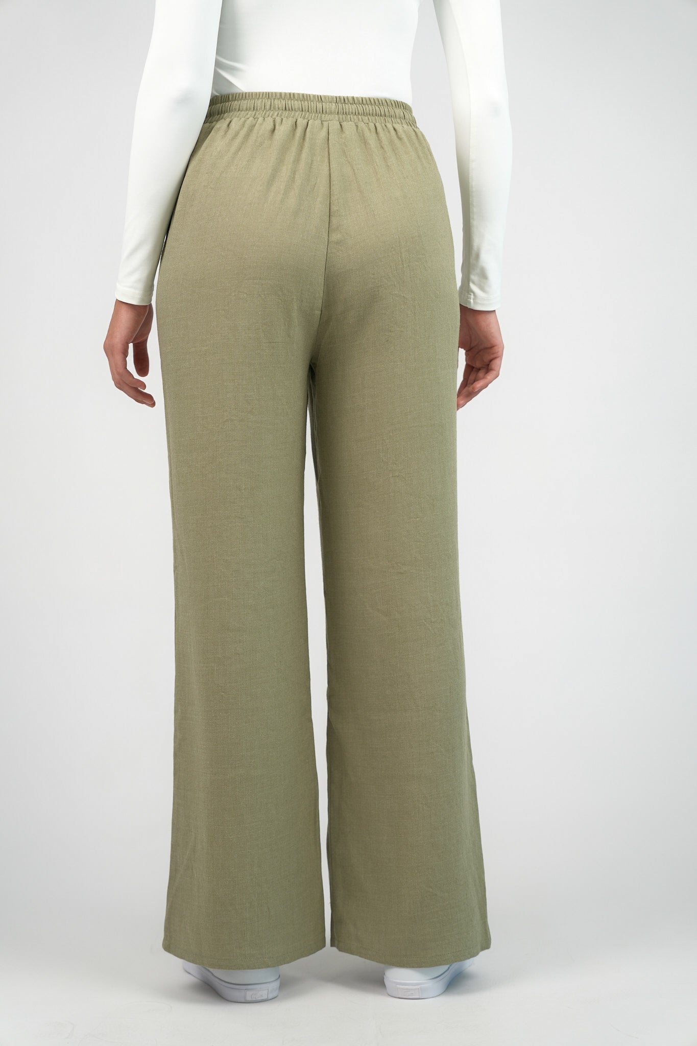 Pressed Crease Wide Leg Pants - Olive Branch