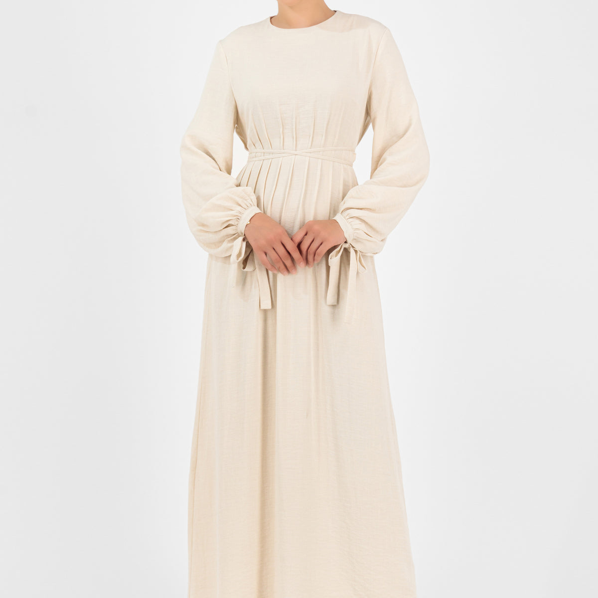 cream floaty tie detail long sleeve shift dress FARES Tie Detail Dress – Crema