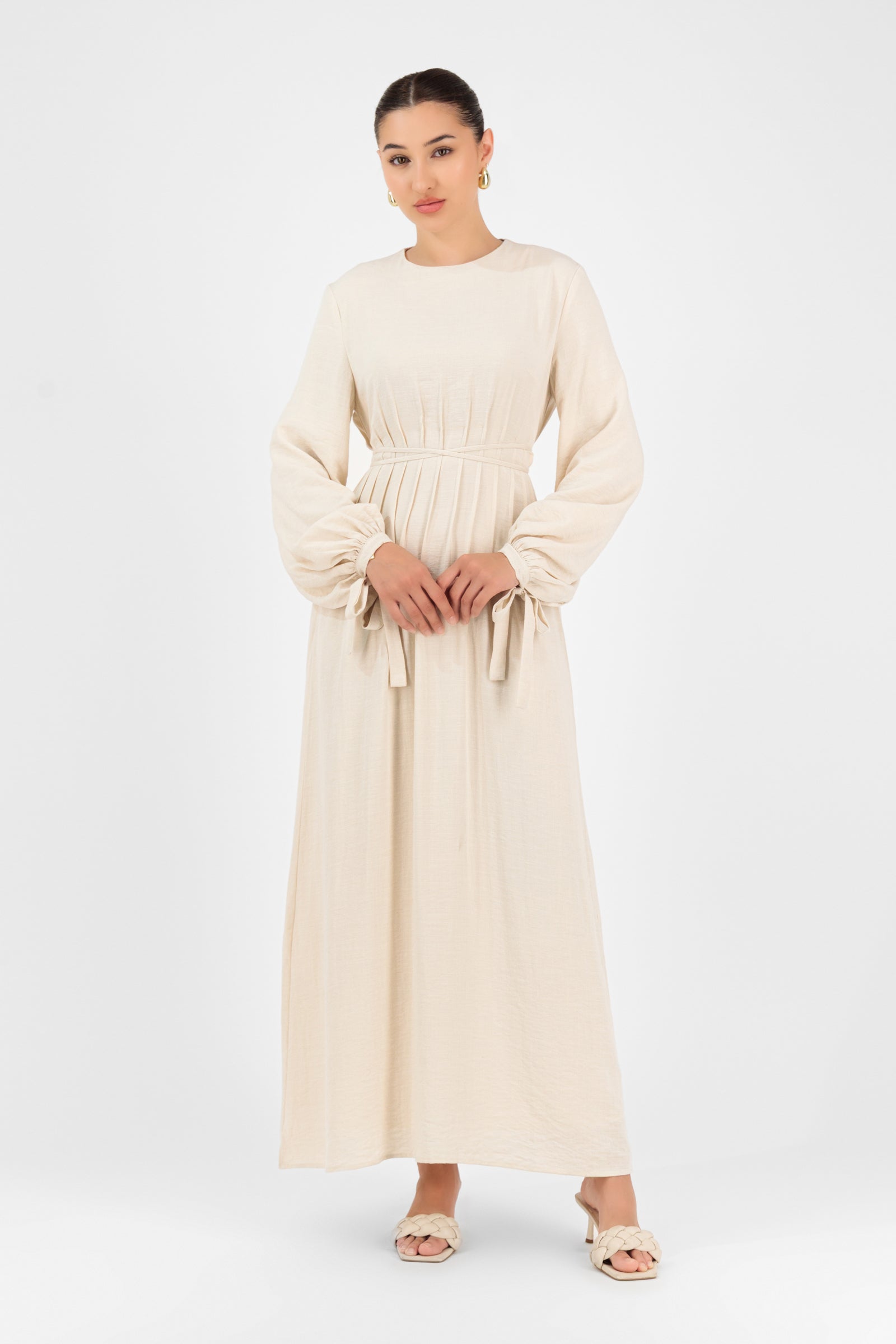 Tie Detail Darted Waist Dress - Crema Tie Detail Darted Waist Dress - Crema