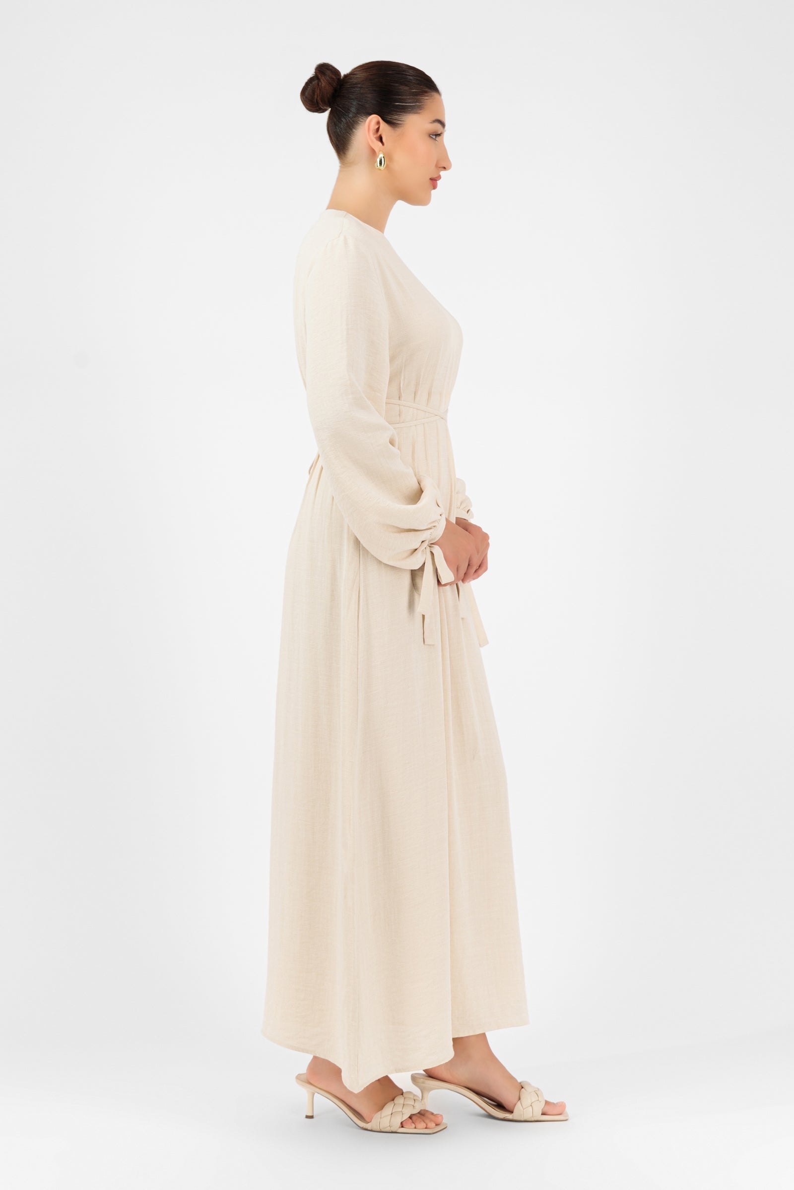 Tie Detail Darted Waist Dress - Crema