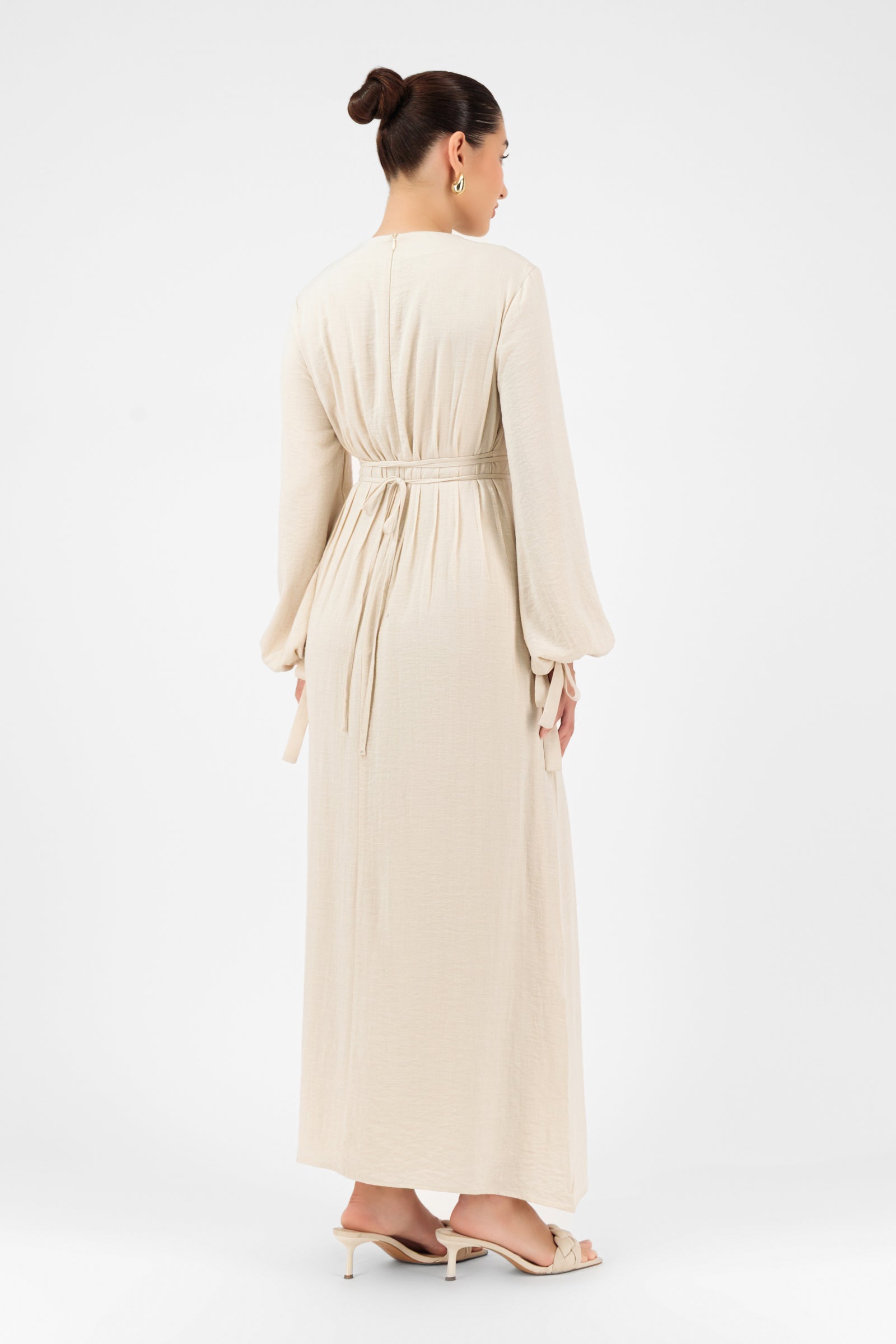 Tie Detail Darted Waist Dress - Crema