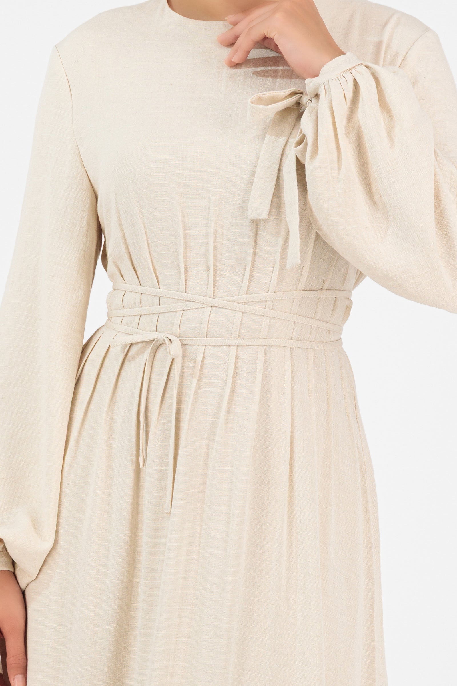 Tie Detail Darted Waist Dress - Crema