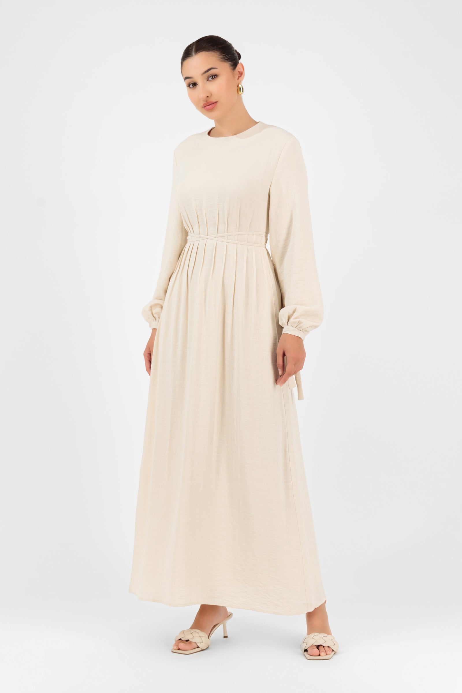 Tie Detail Darted Waist Dress - Crema