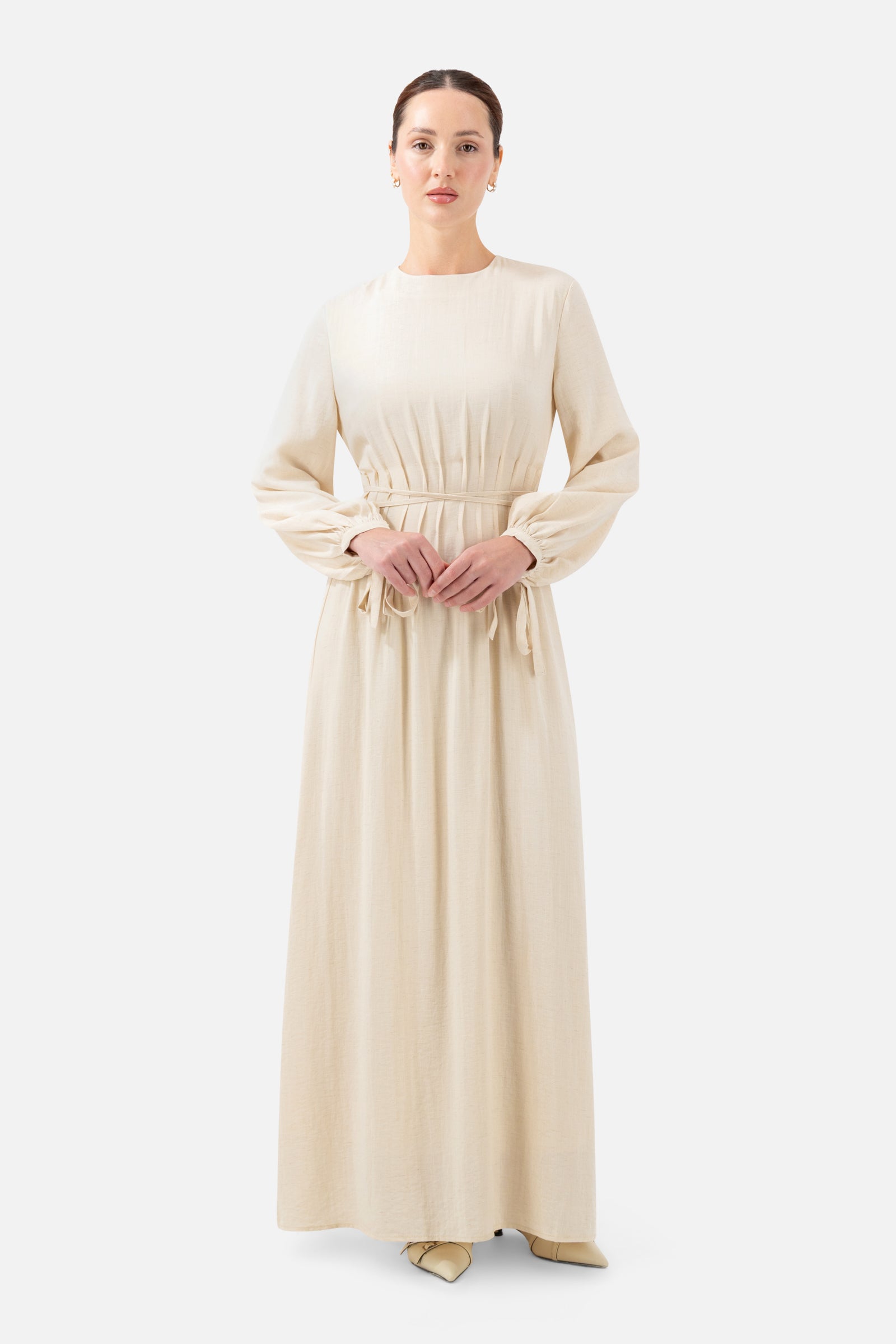 FARES Tie Detail Darted Waist Dress – Crema