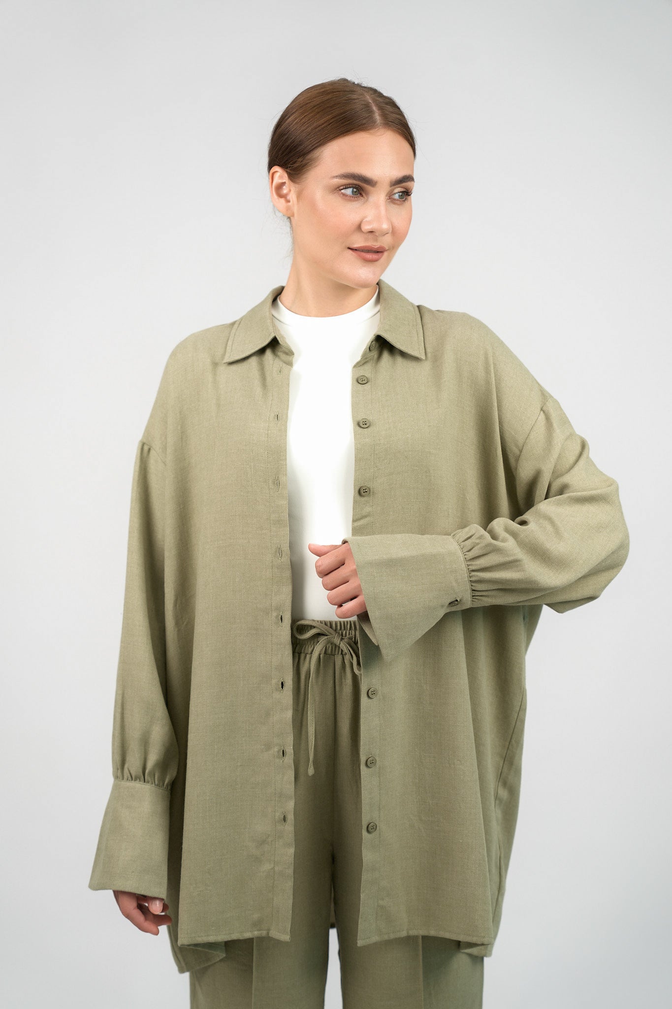 Flared Cuff Button Up - Olive Branch