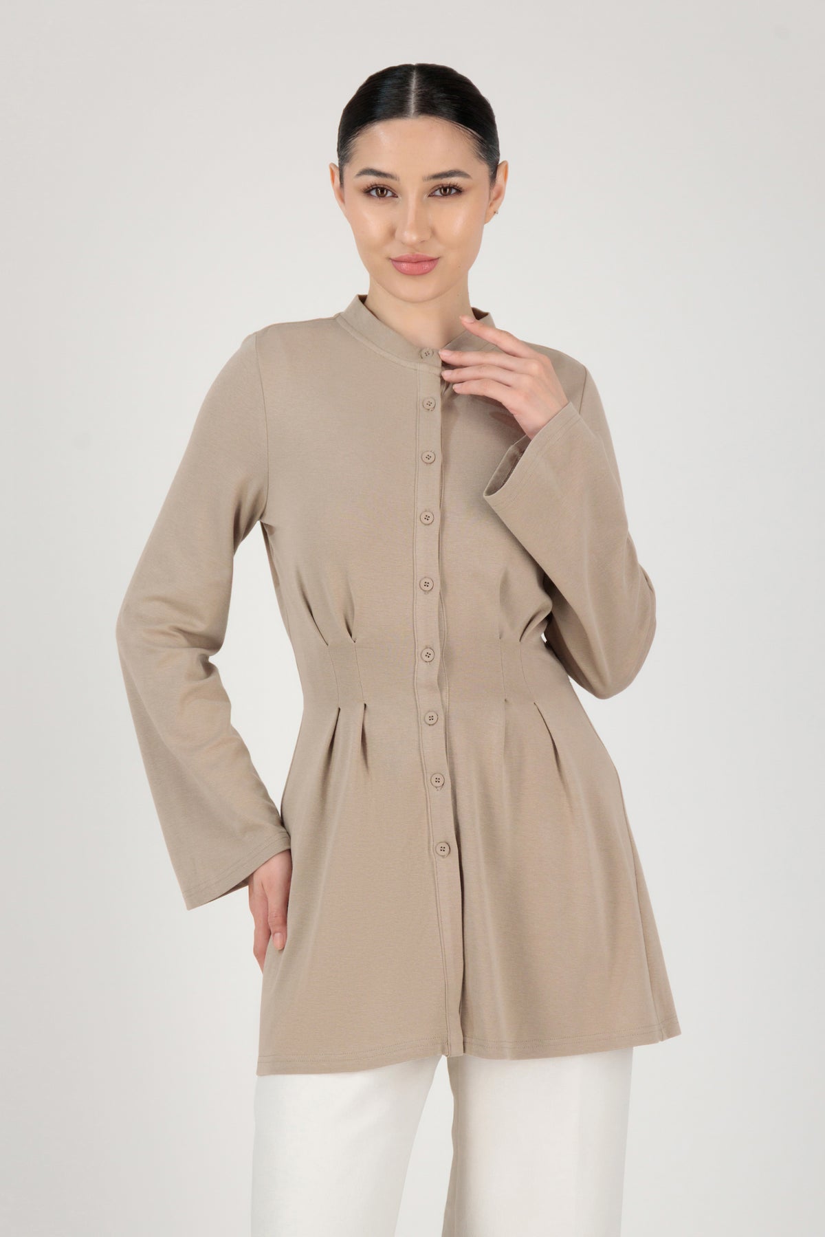 Structured Tunic FARES Tailored Knit Tunic – Truffle | Structured Tunic Clothing with ...