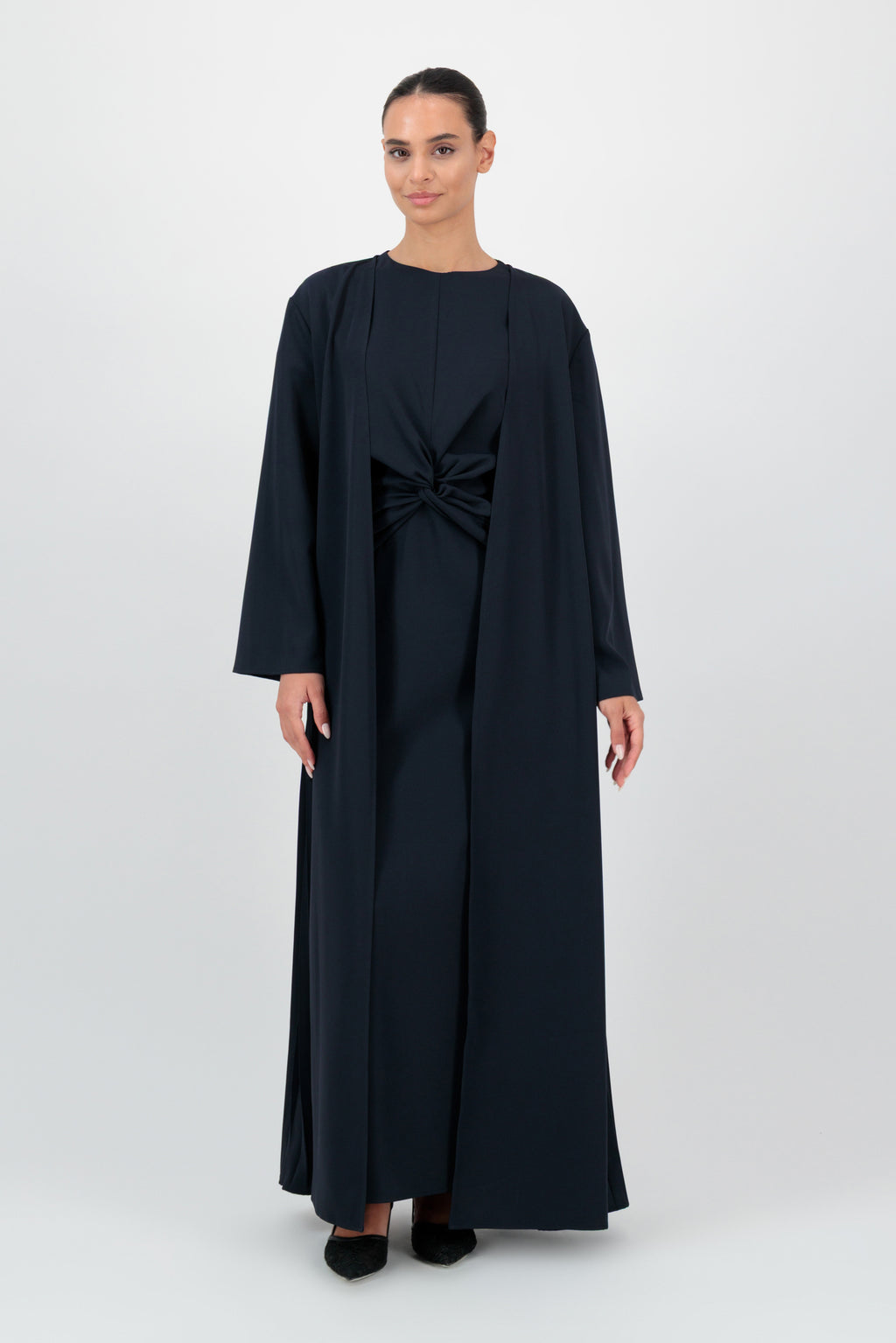 Pleated Detail Abaya - FARES - Navy Blue
