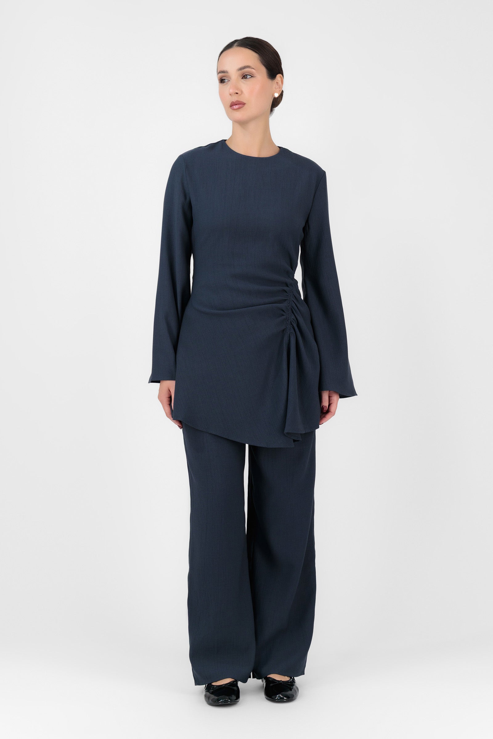 FARES Modest Wide Leg Pants – Navy Blue | Flowy Fabric