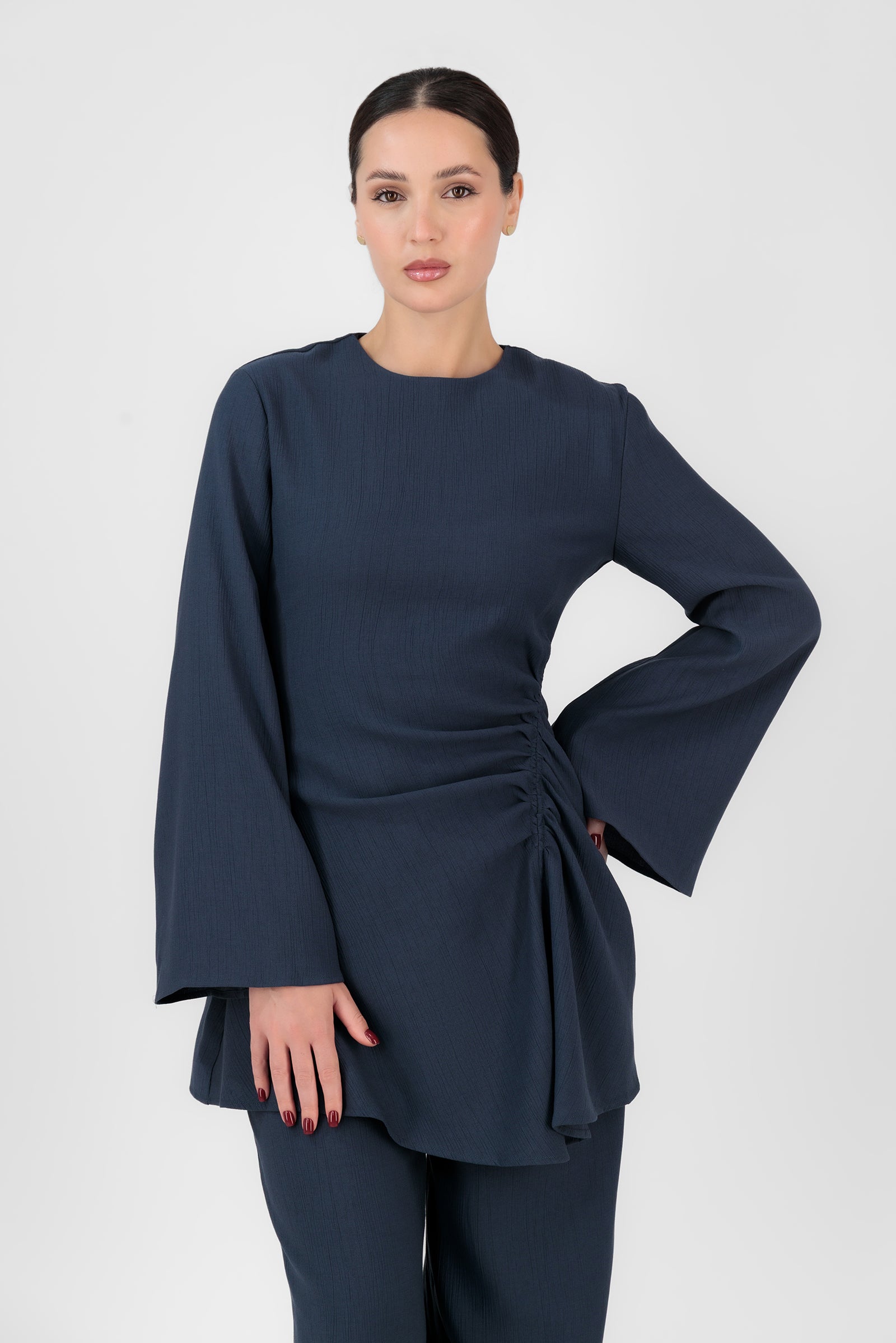 Ruched Detail Tunic - Navy