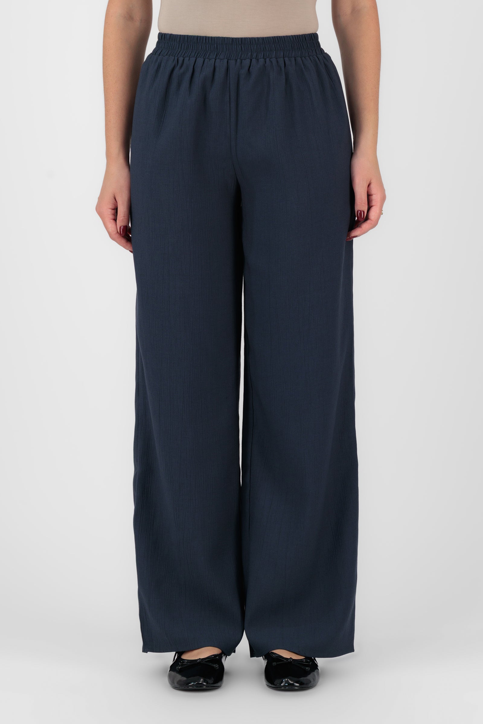 Modest Wide Leg Pants - FARES - Navy Blue - Flowy Fabric