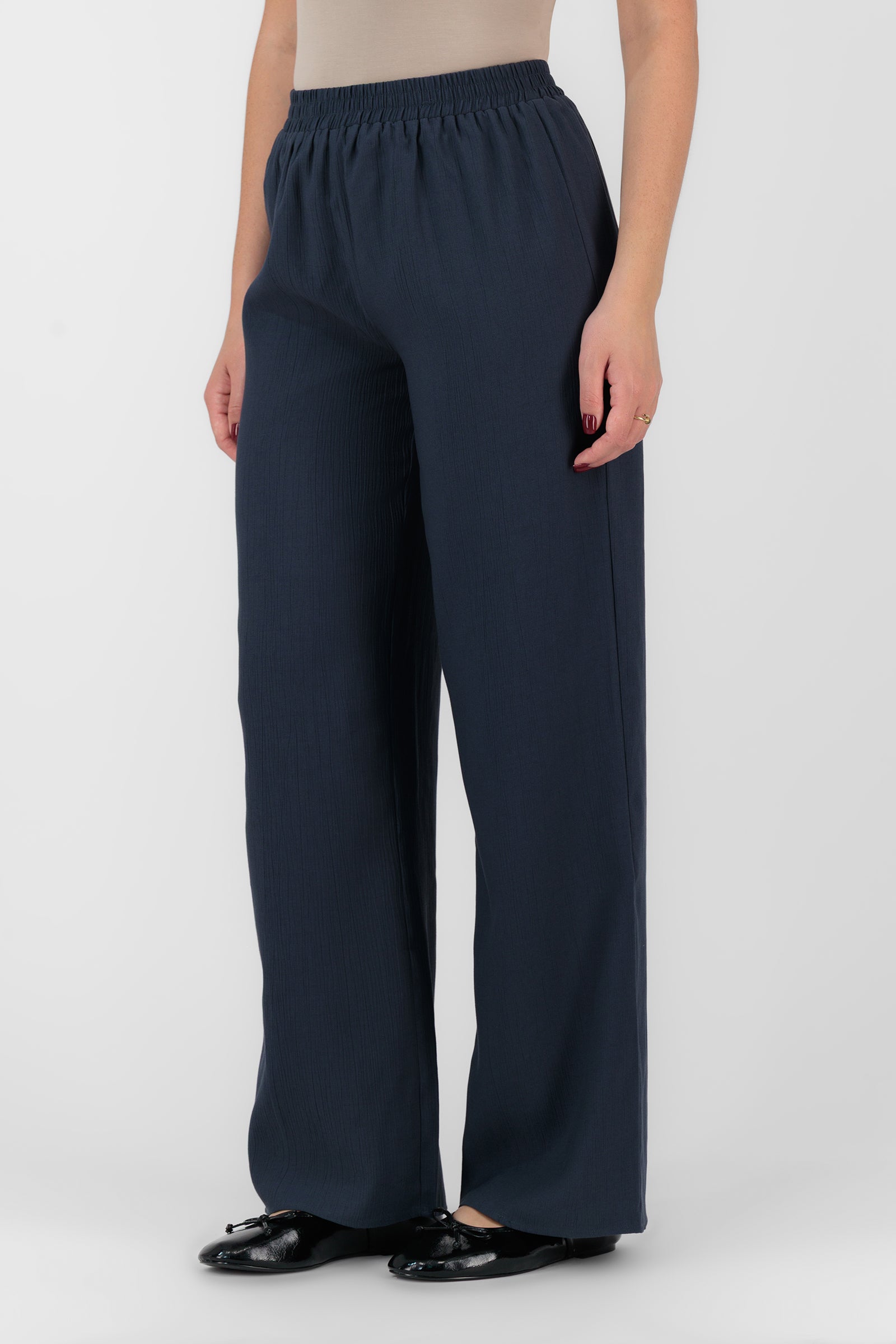FARES Modest Wide Leg Pants – Navy Blue | Flowy Fabric