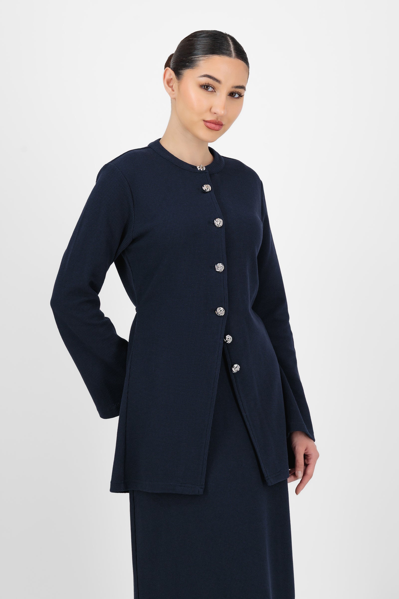 FARES Tailored Vintage Cardigan – Navy Blue | Long Cardigan