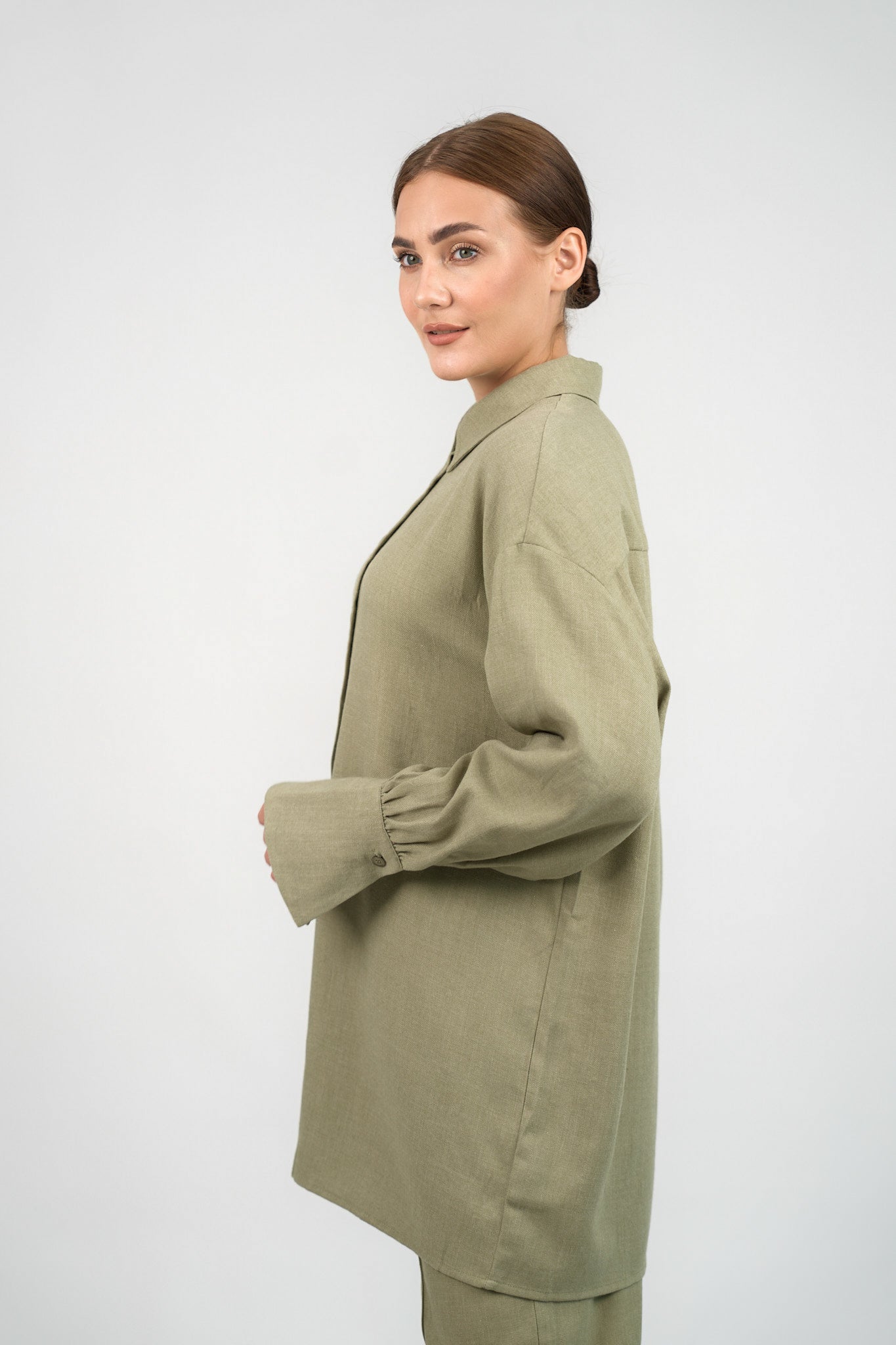 Flared Cuff Button Up - Olive Branch