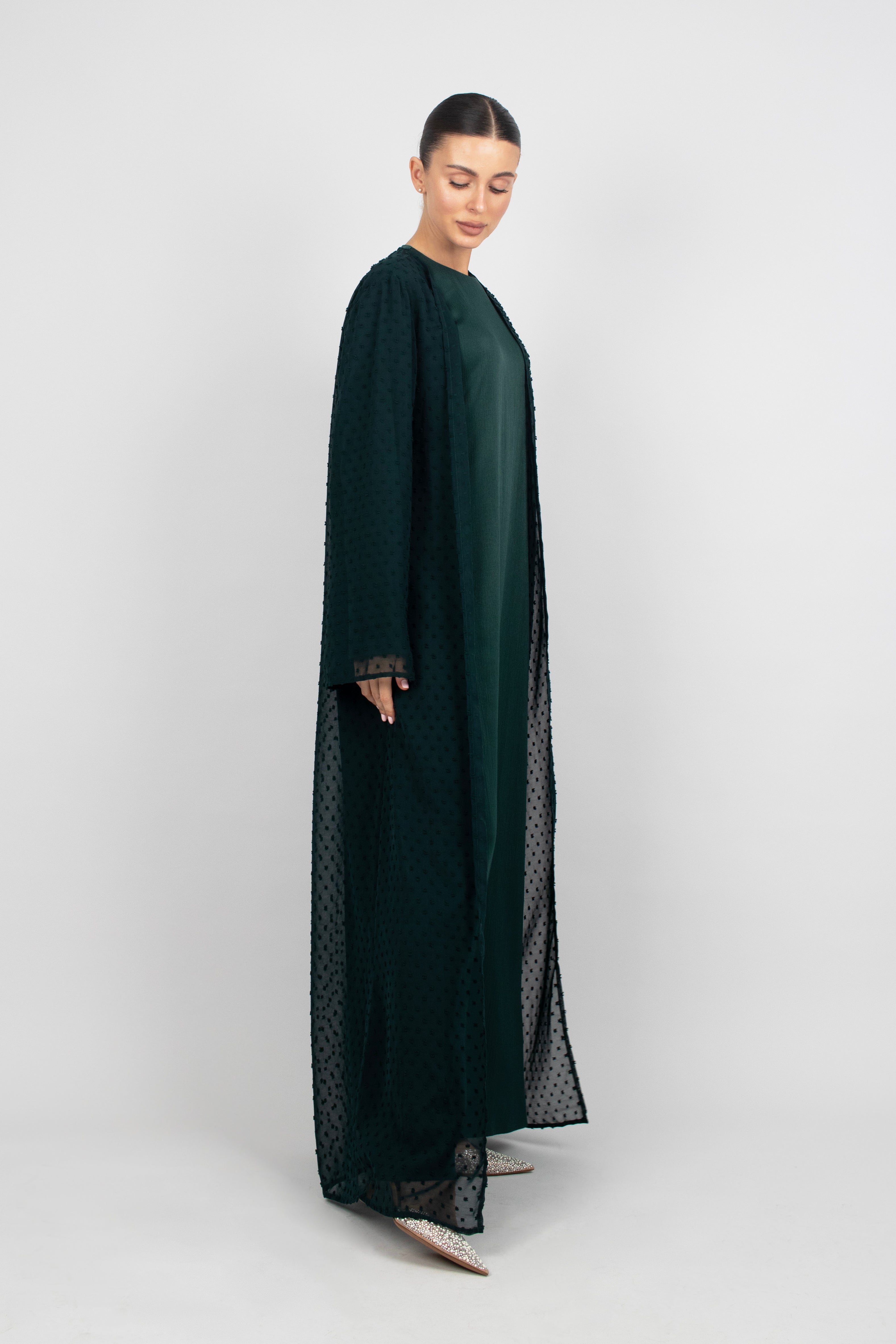 US - Sheer Abaya and Dress Set - Emerald