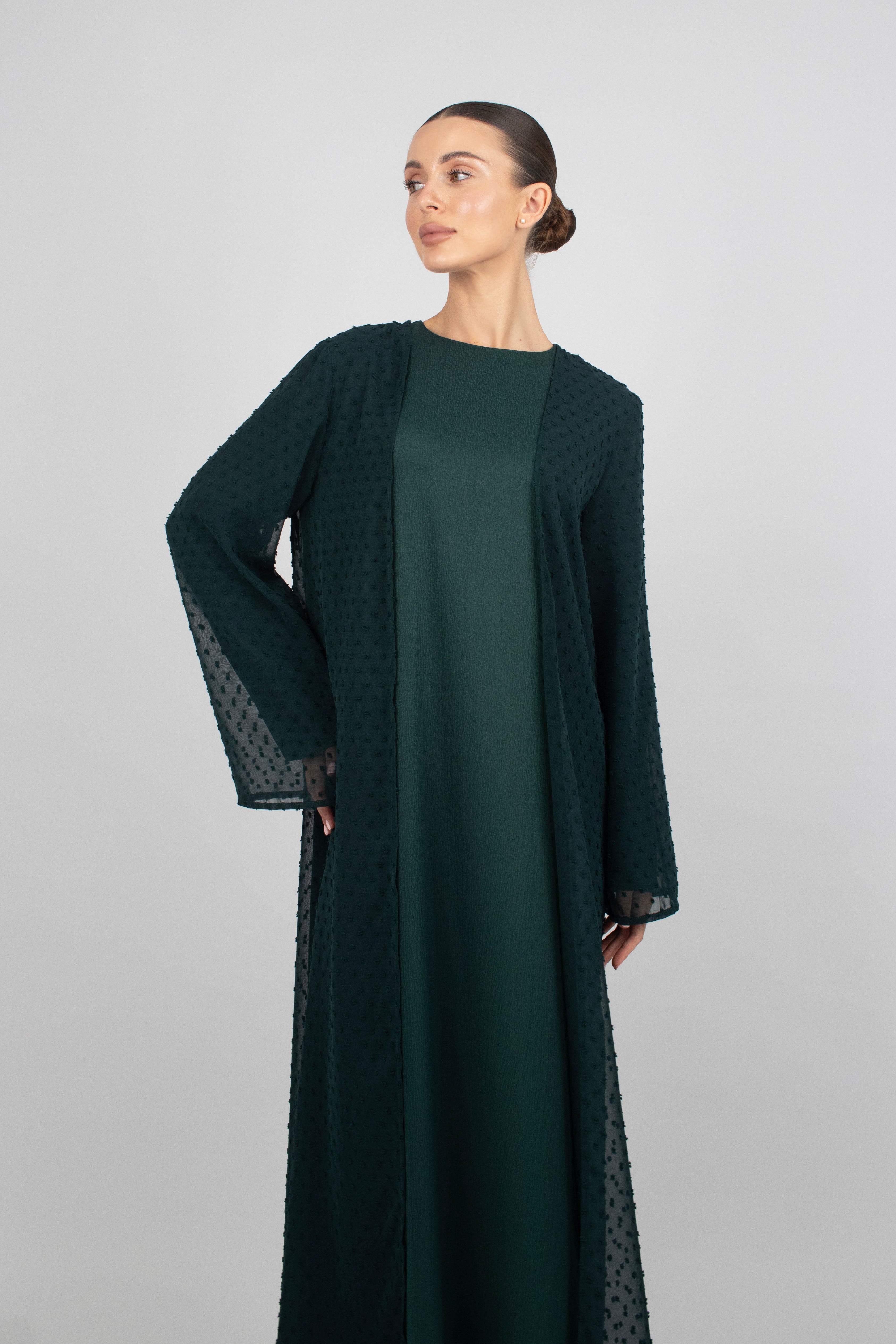 CA - Sheer Abaya and Dress Set - Emerald