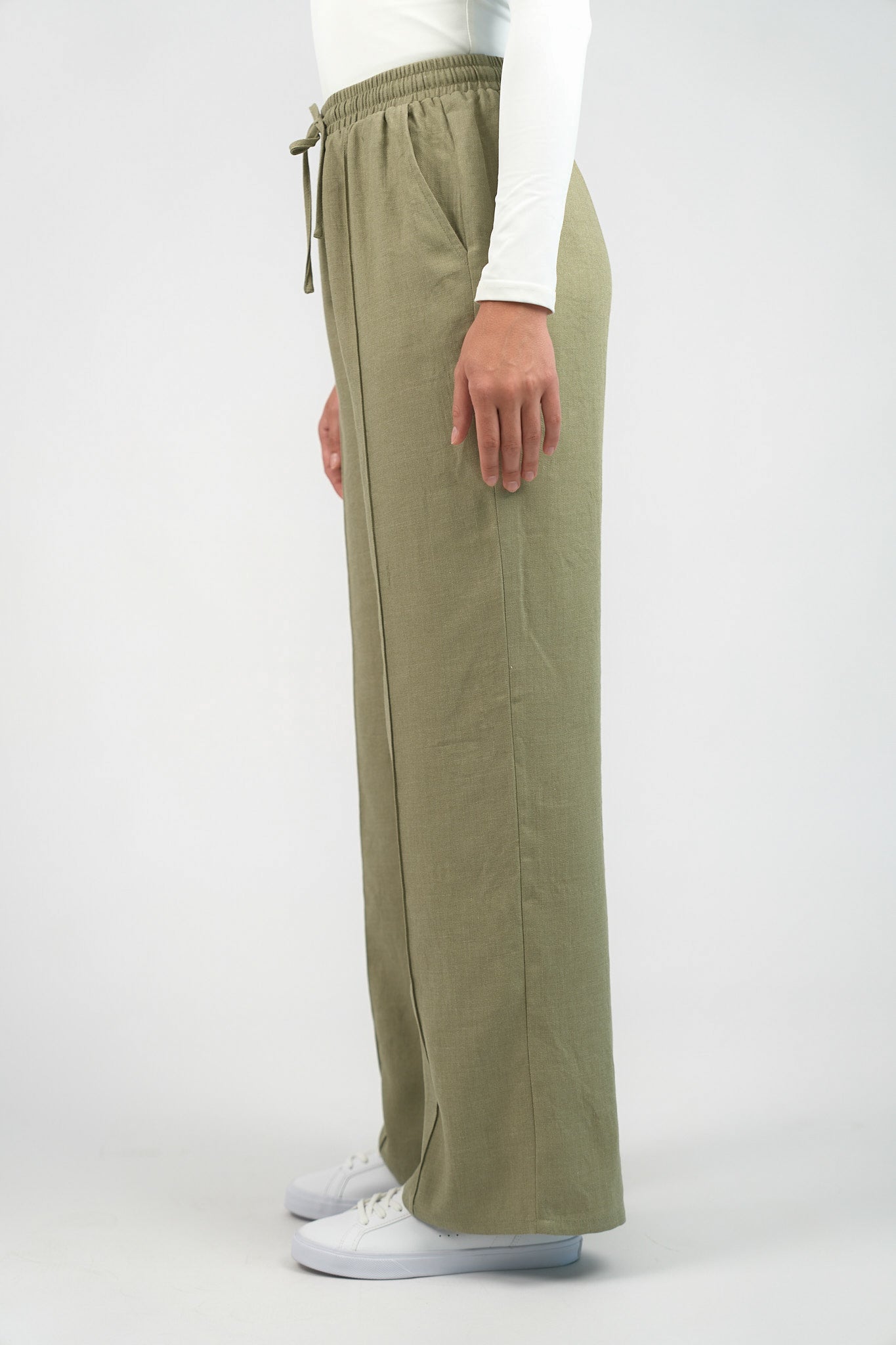 Pressed Crease Wide Leg Pants - Olive Branch