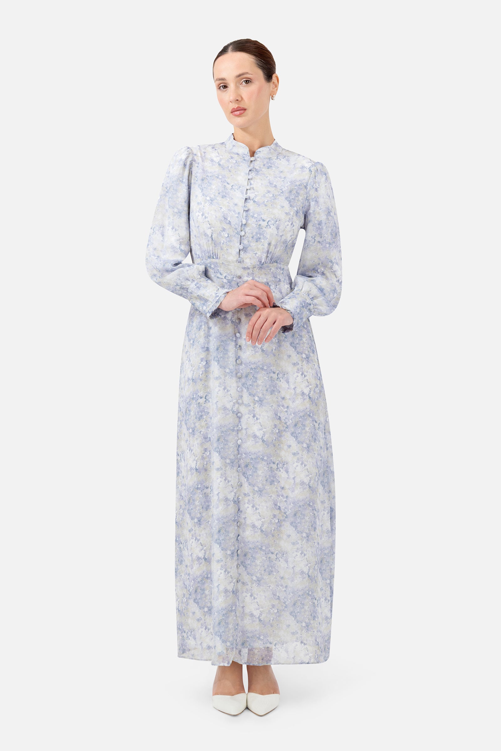 Modest Button-Down Dress - FARES - Floral Print - Vintage Style