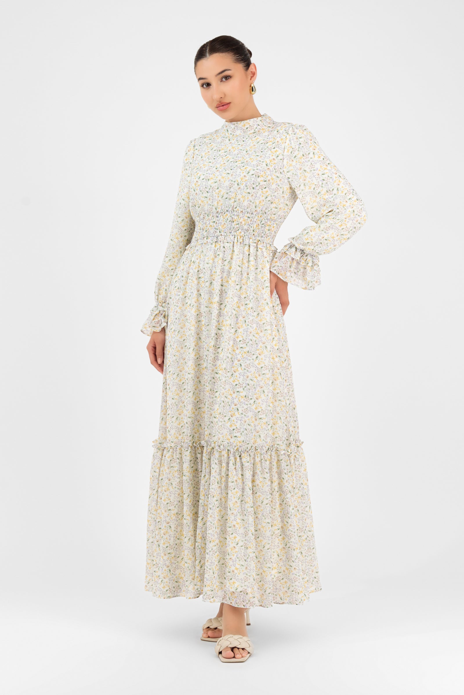 Shirred Waist Printed Maxi Dress - Summer Blooms Shirred Waist Printed Maxi Dress - Summer Blooms