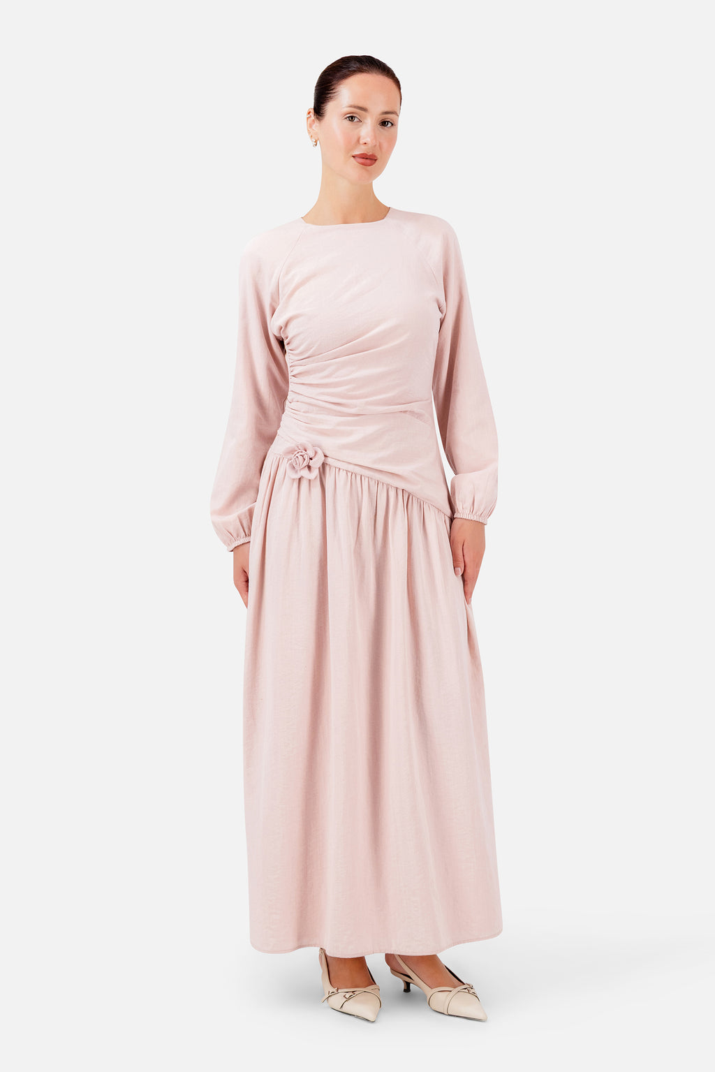 women's light pink arabian dance dress FARES Flower Accent Gathered – Ballet Color:Western Dream YGroup_4191 around the fullest part Brown Satin Turtleneck Puff