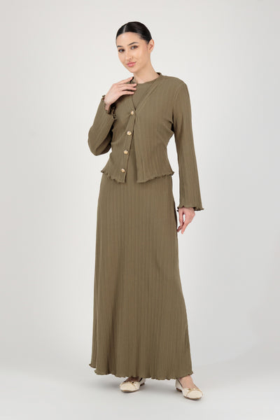 FARES Ribbed Cotton Dress and Cardigan Grove | Long Sleeve Dress with Matching Cardigan Sweater FARES Ribbed Cotton Dress and Cardigan Grove | Long Sleeve Dress with Matching Cardigan Sweater