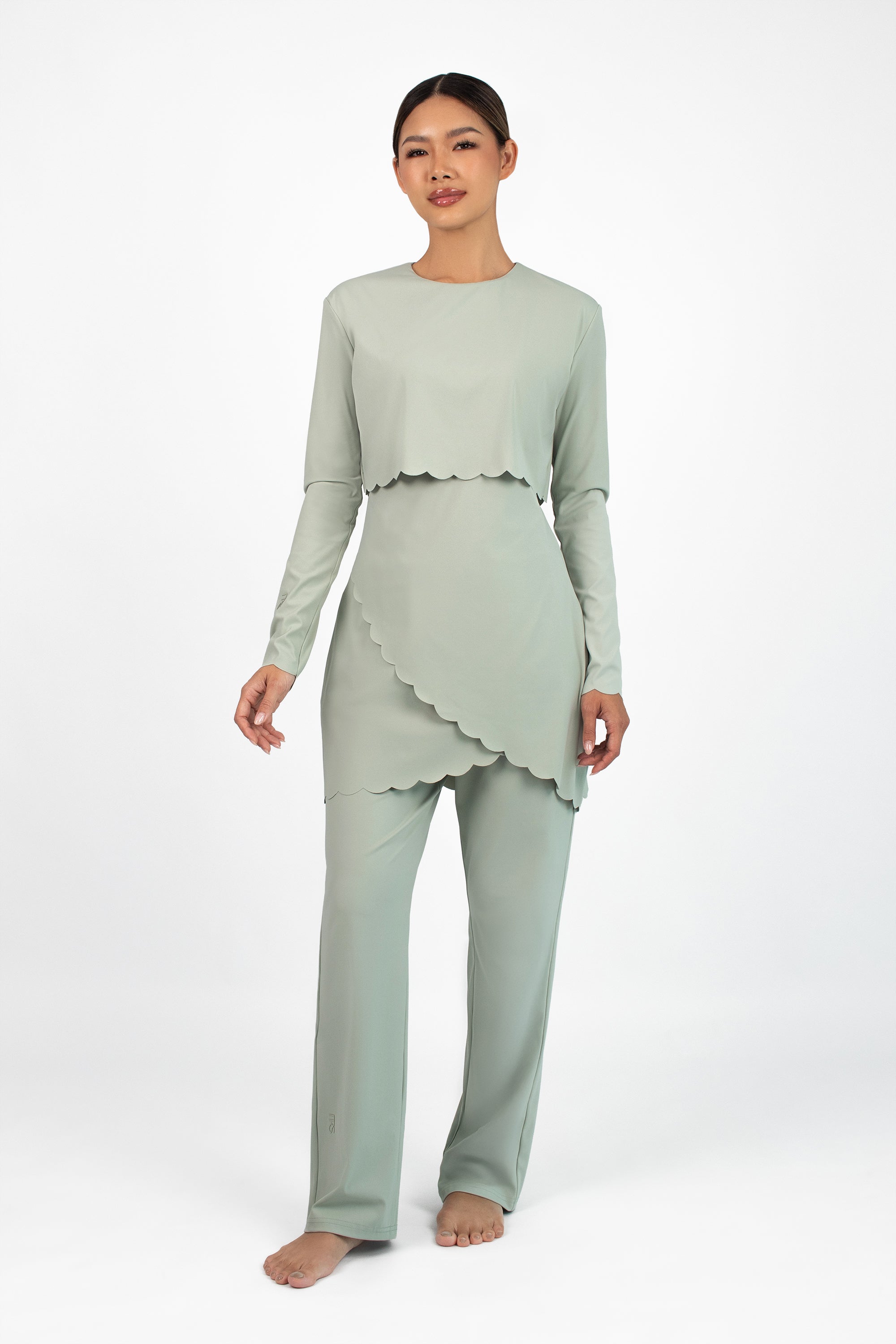 Scalloped Quick Dry Modest Swim Set - Aloe