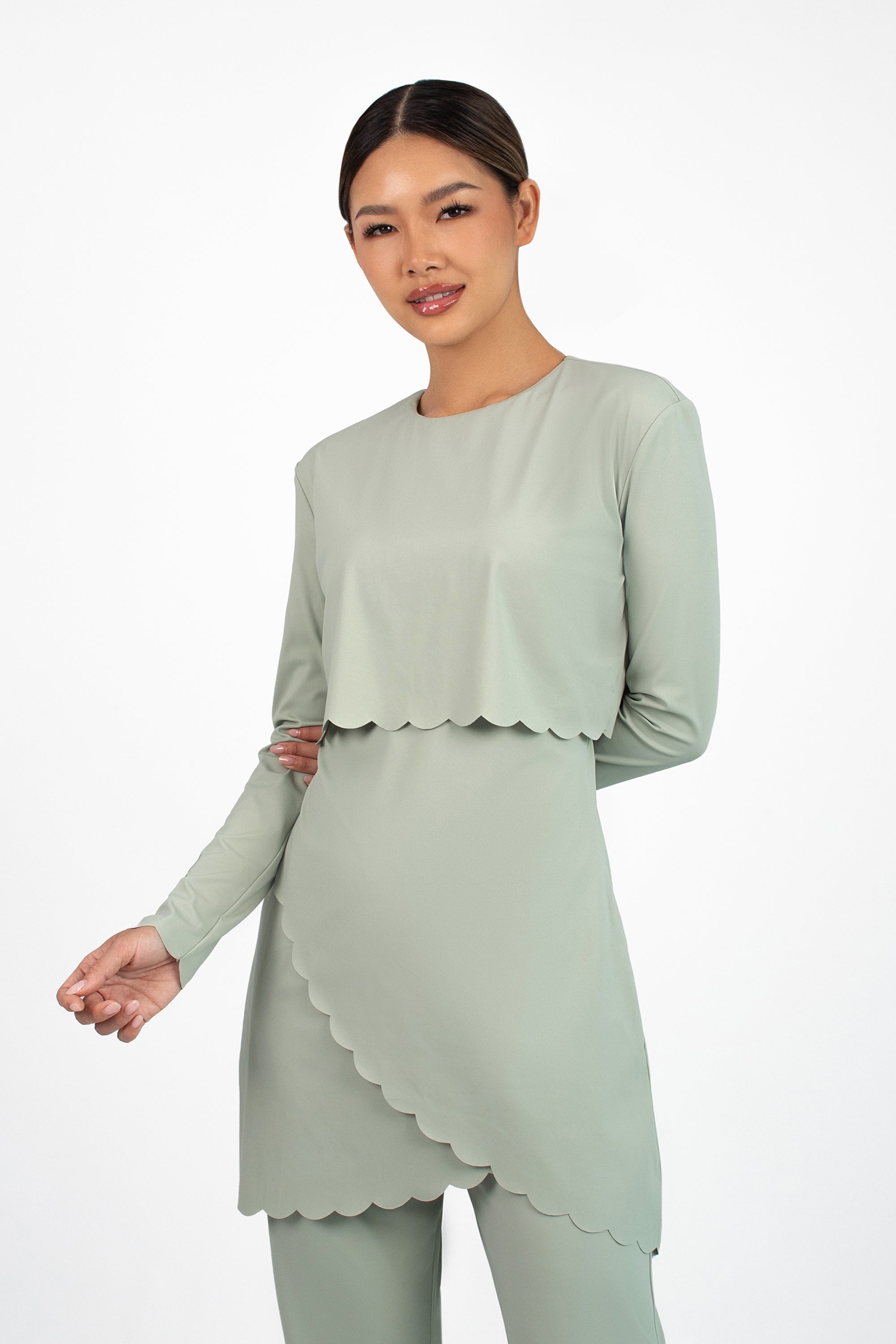 Scalloped Quick Dry Modest Swim Set - Aloe