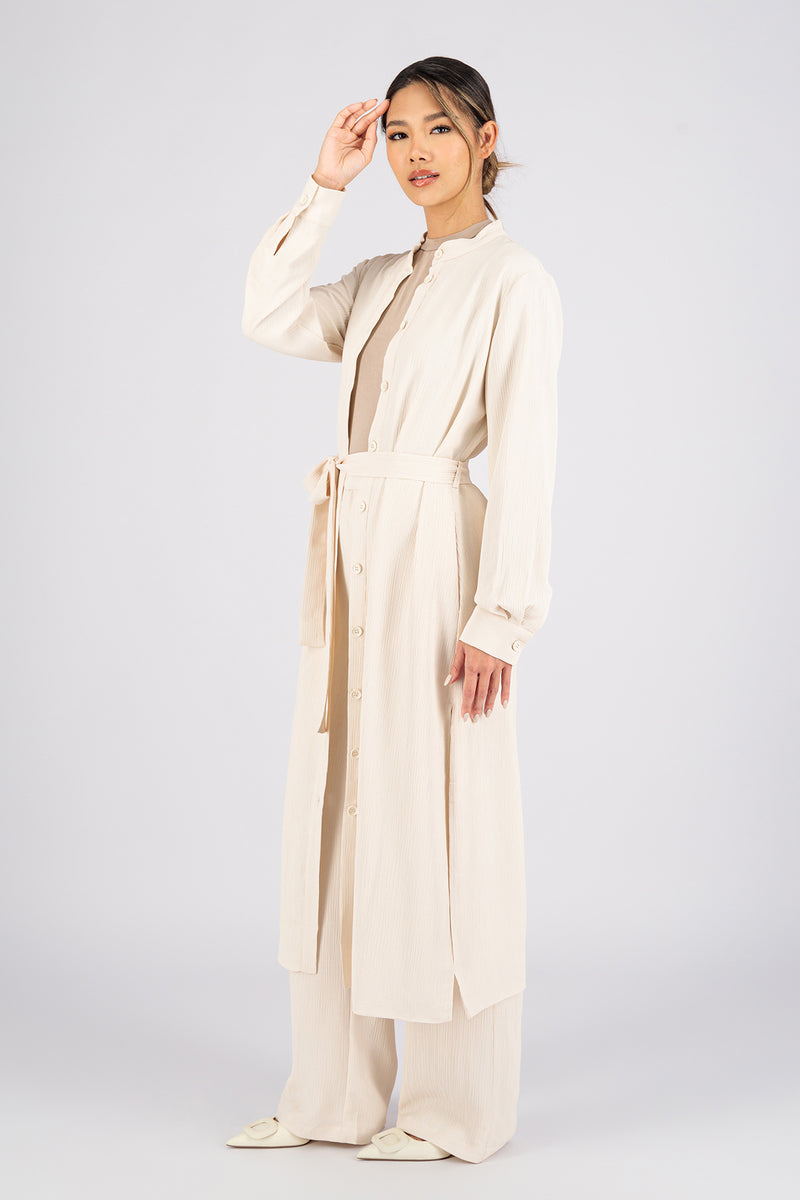 Textured Shirt Dress - Cream