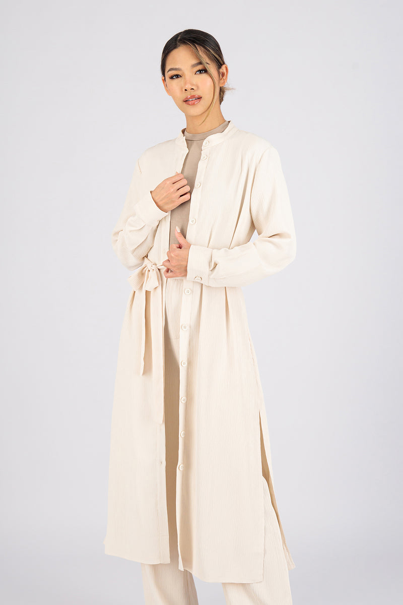 Textured Shirt Dress - Cream