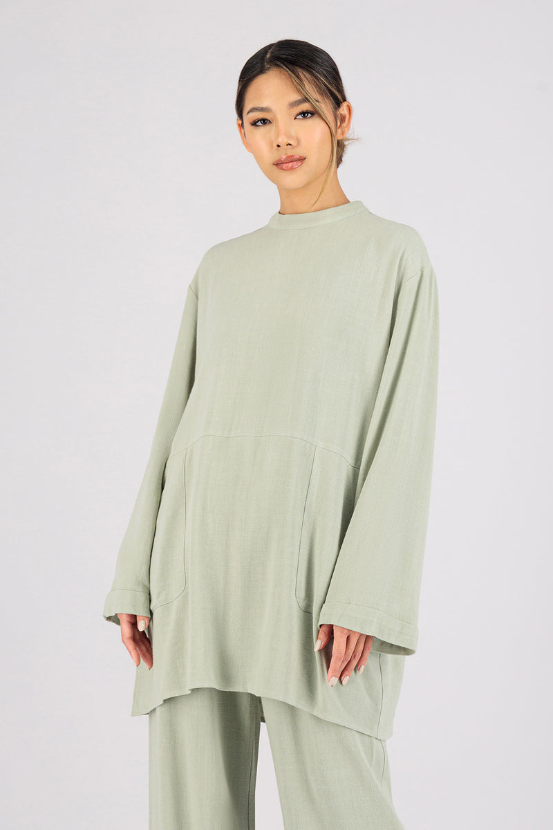 Linen Blend Top - Pistachio